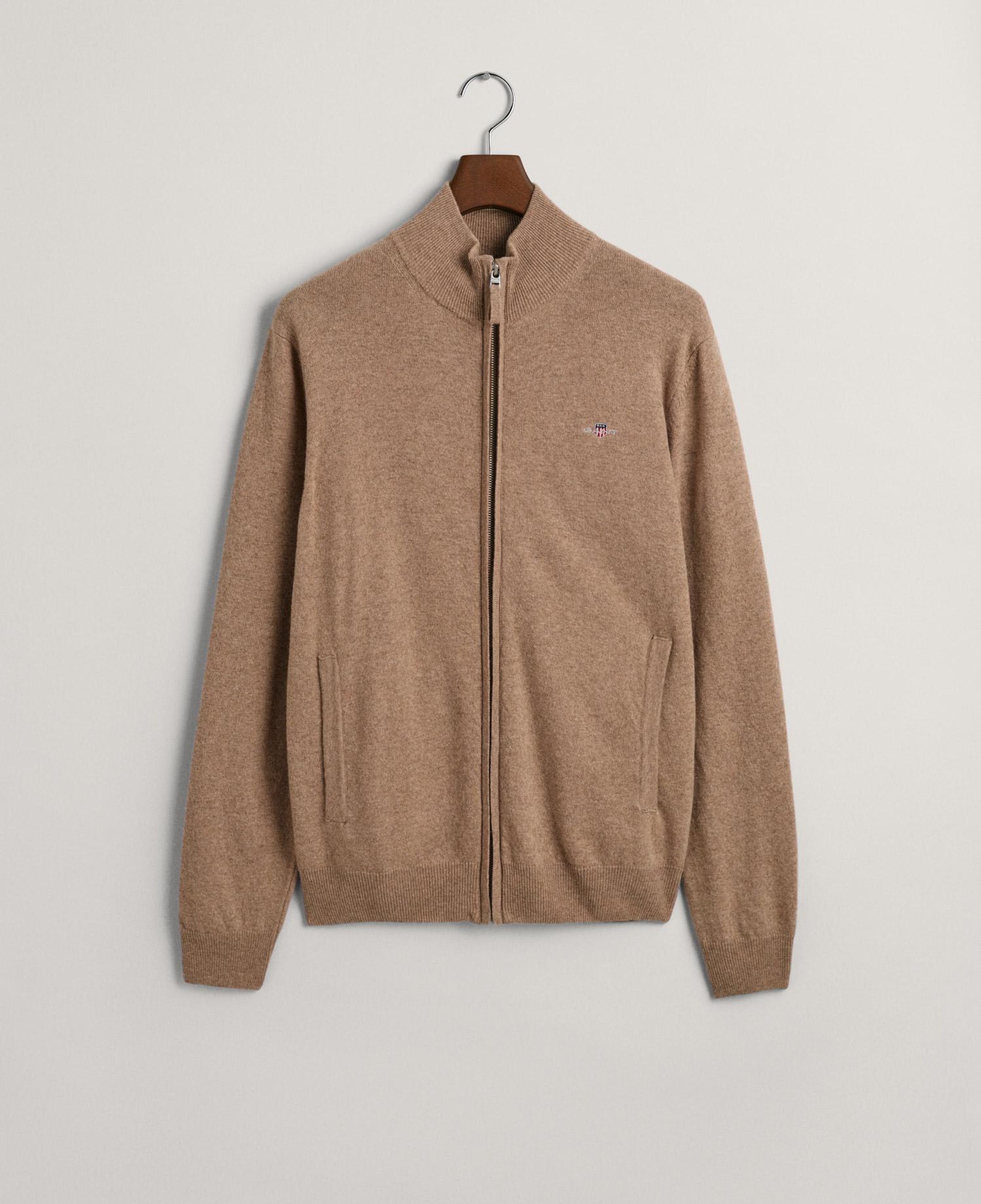 GANT Erkek Bej Regular Fit Fermuarlı Yün Hırka