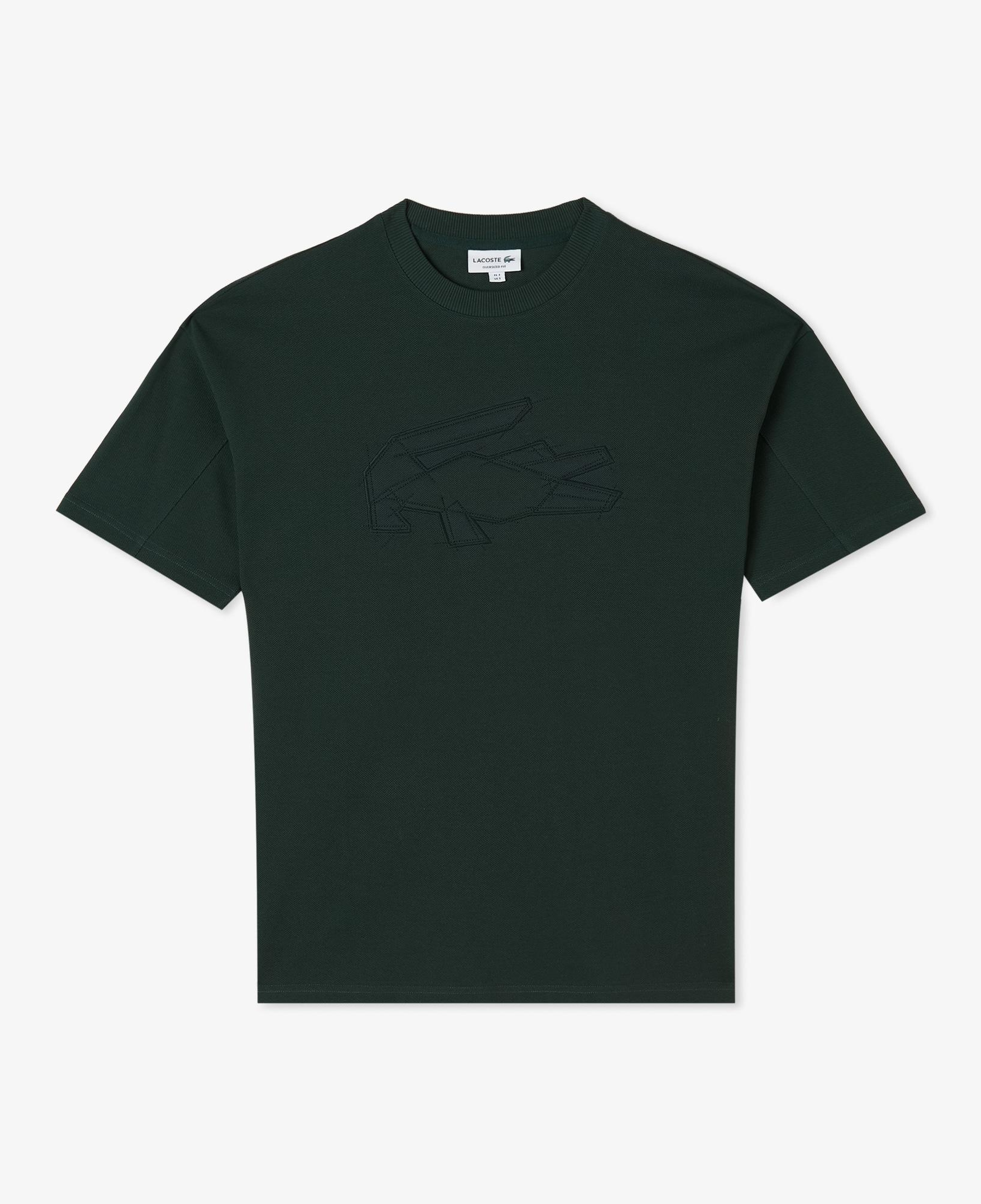 Erkek Oversize Fit Bisiklet Yaka Baskılı Koyu Yeşil T-Shirt