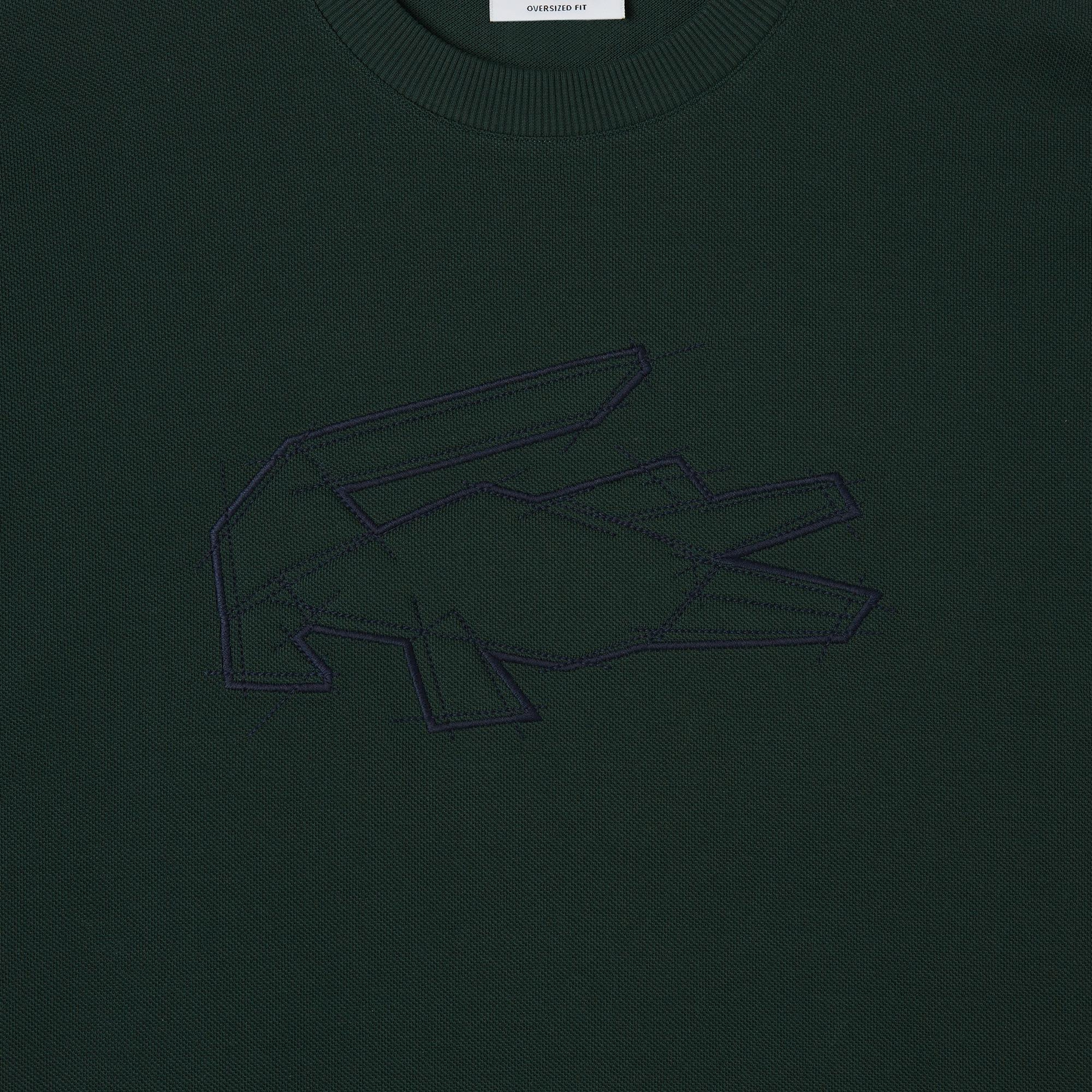 Erkek Oversize Fit Bisiklet Yaka Baskılı Koyu Yeşil T-Shirt