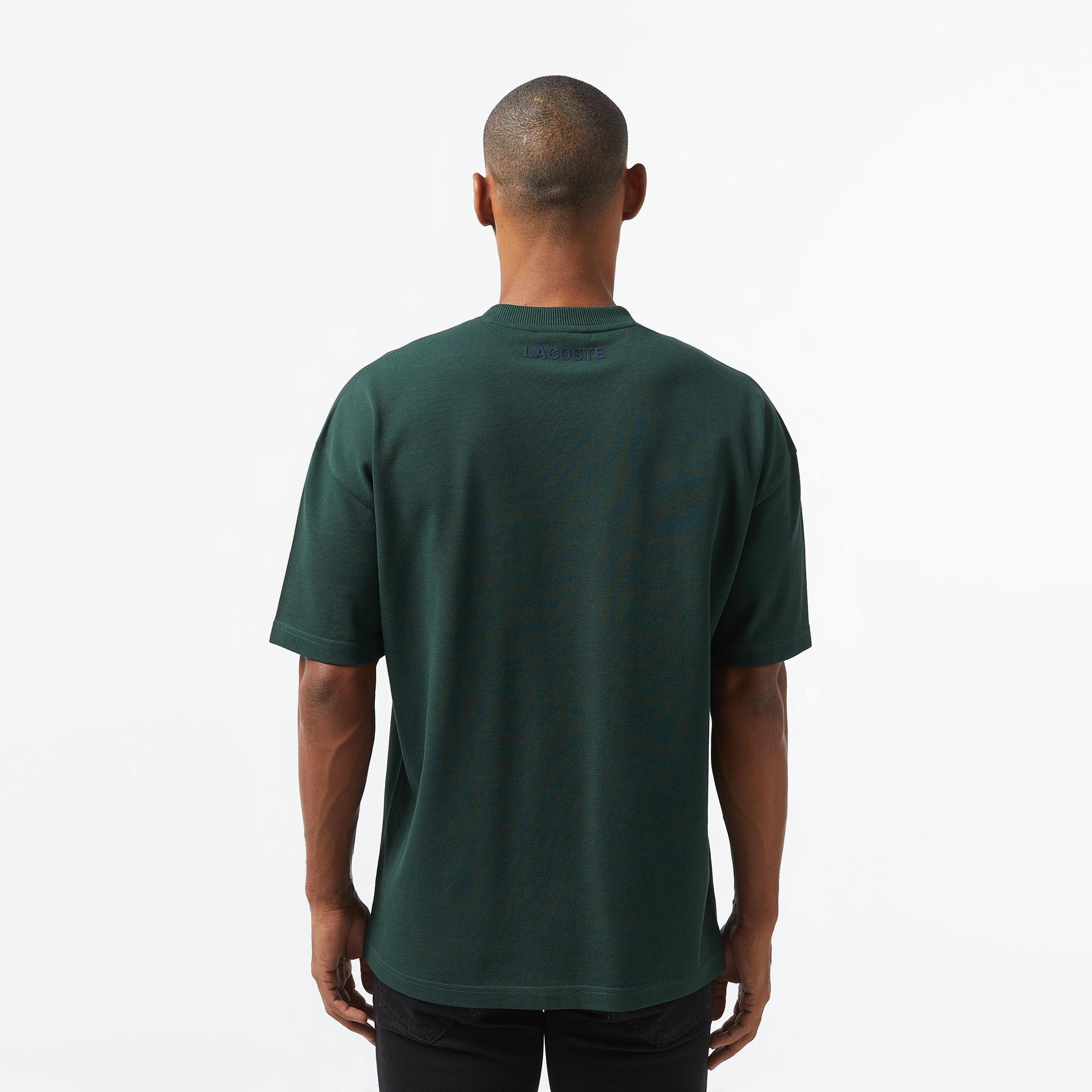 Erkek Oversize Fit Bisiklet Yaka Baskılı Koyu Yeşil T-Shirt