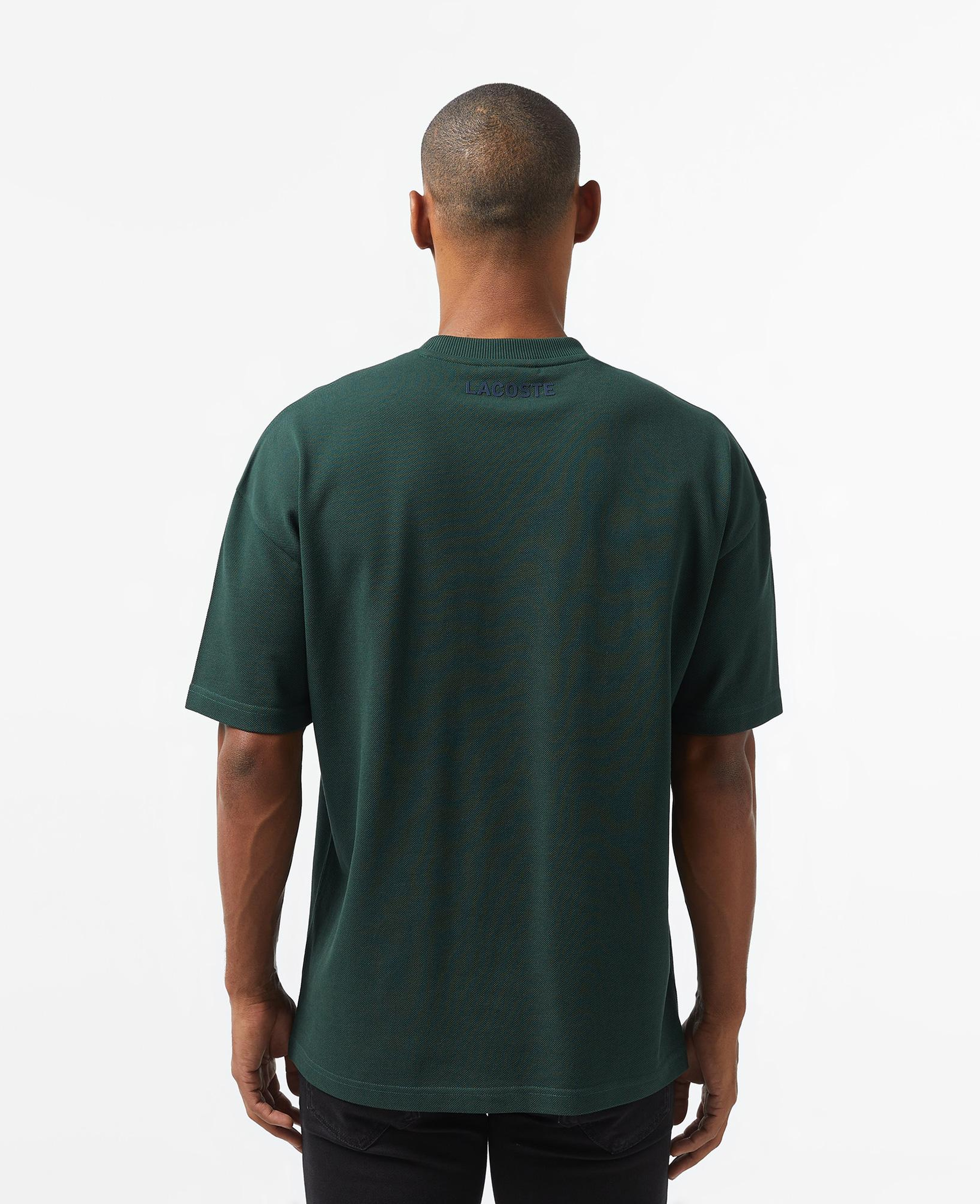 Erkek Oversize Fit Bisiklet Yaka Baskılı Koyu Yeşil T-Shirt