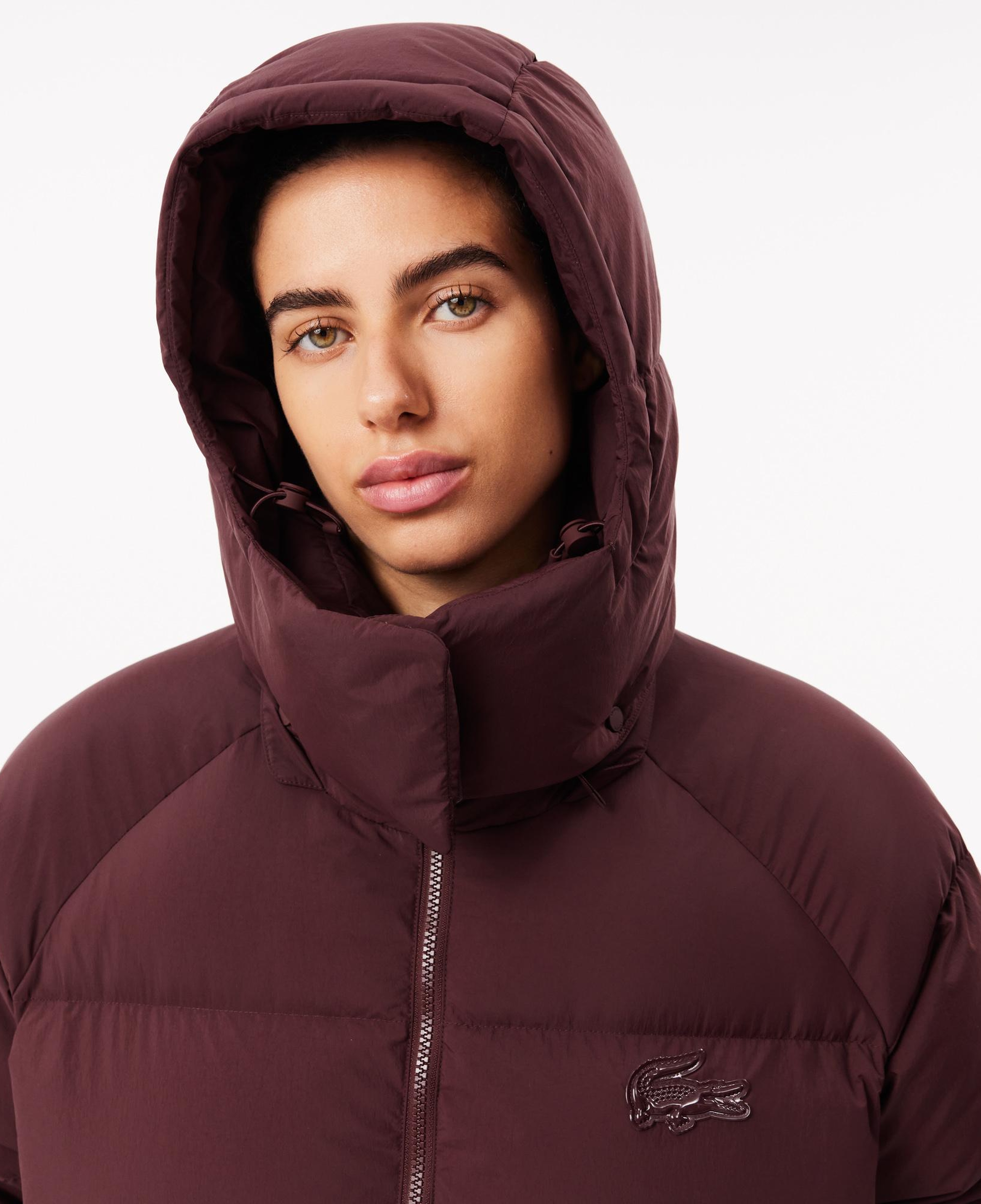 Kadın Oversize Fit Kapüşonlu Bordo Mont