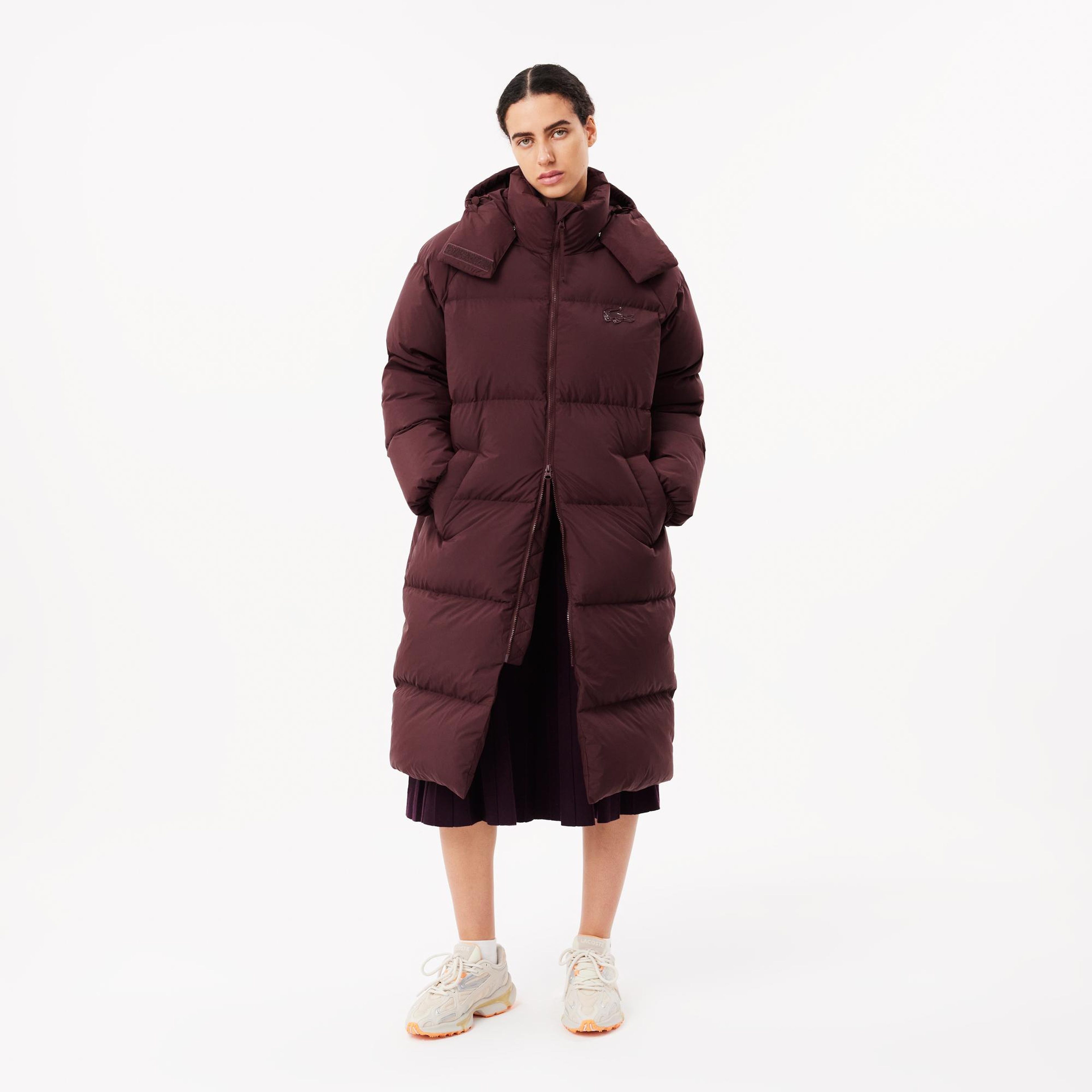 Kadın Oversize Fit Kapüşonlu Bordo Mont
