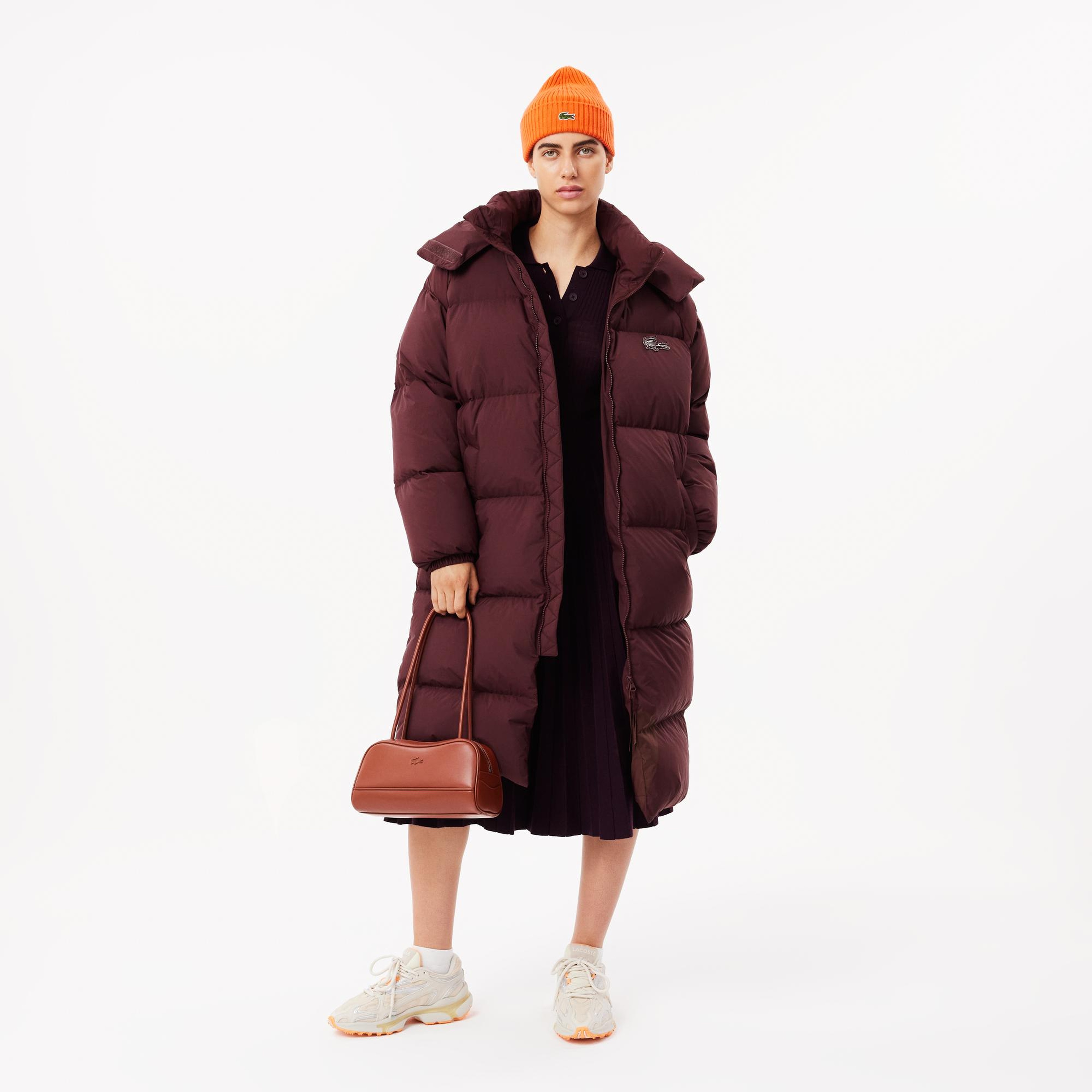 Kadın Oversize Fit Kapüşonlu Bordo Mont