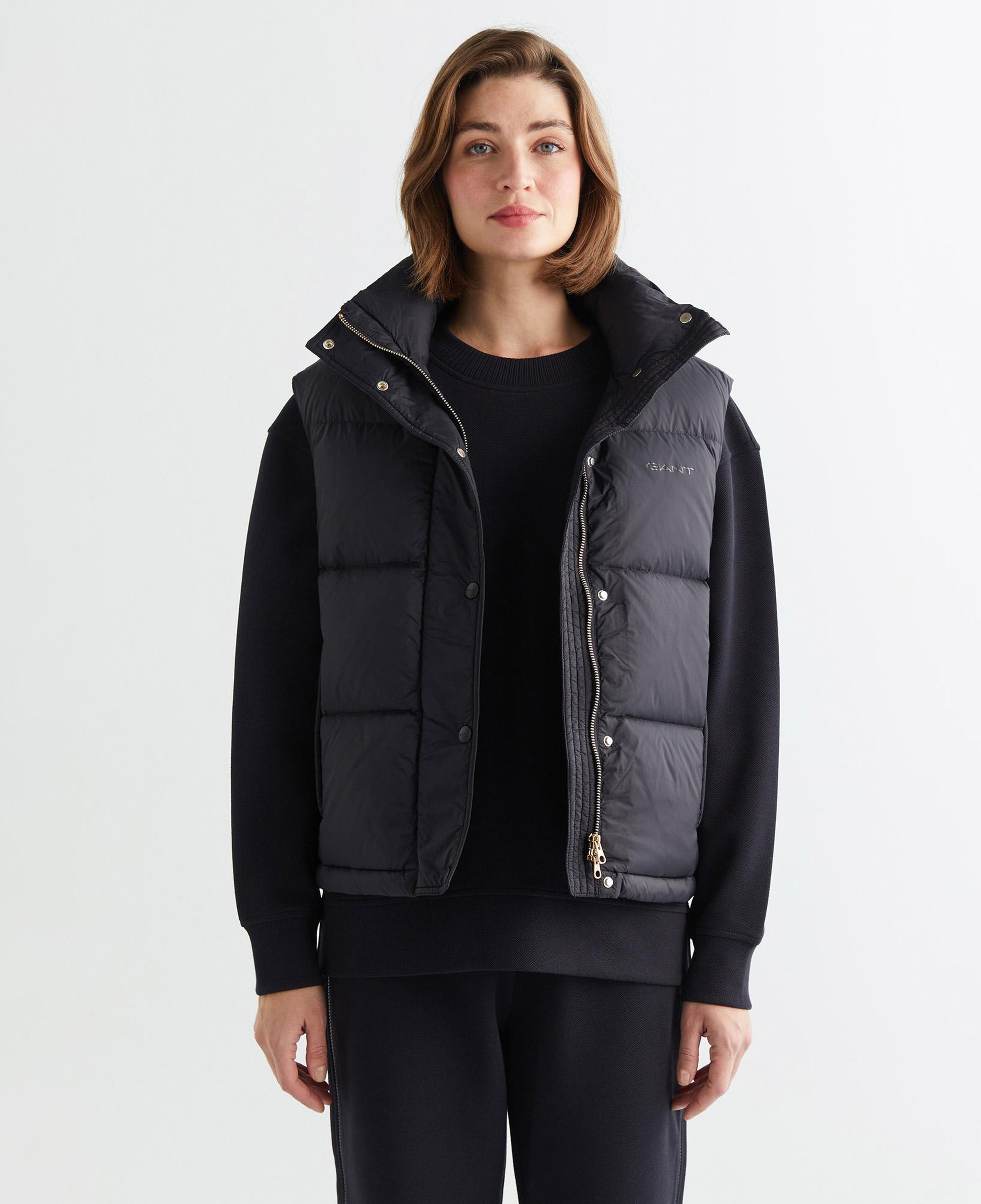 GANT Kadın Siyah Relaxed Fit Fermuarlı Logolu Yelek