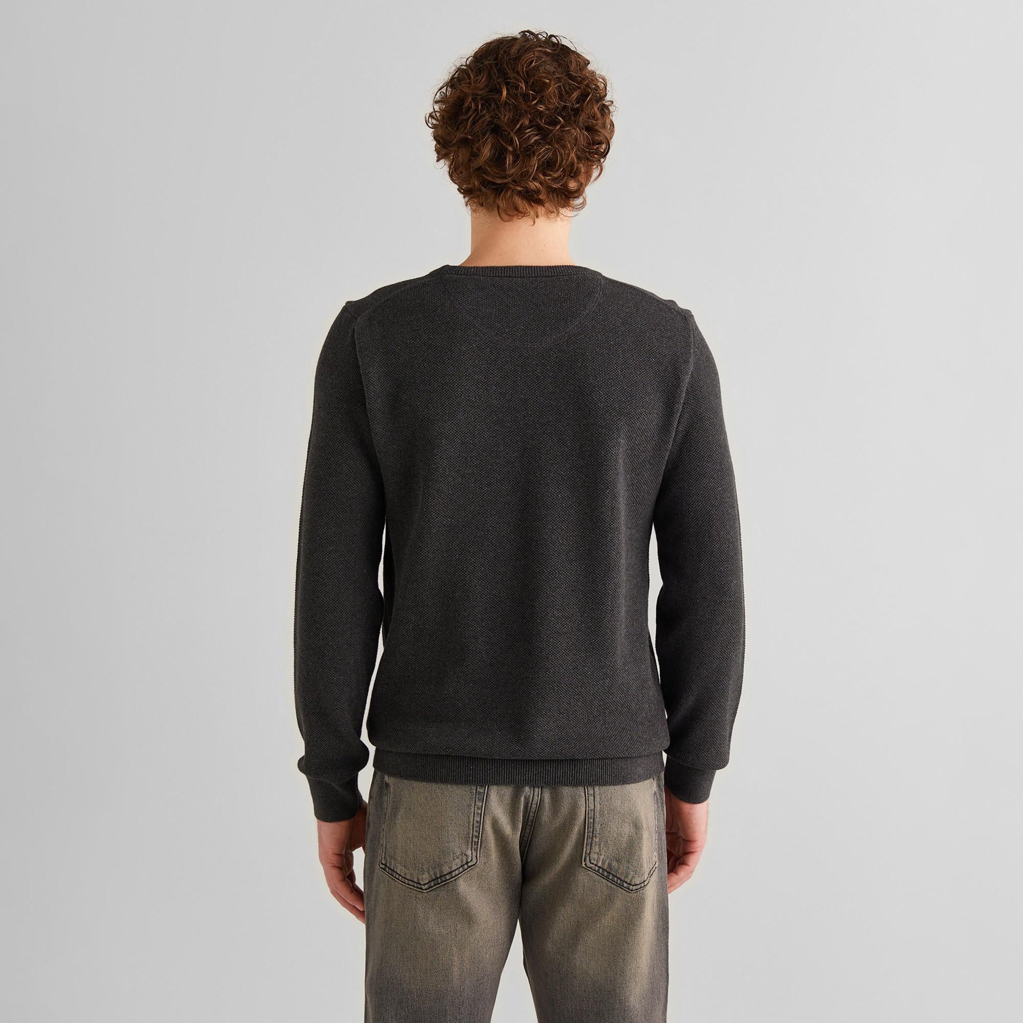 GANT Erkek Gri Regular Fit Bisiklet Yaka Kazak