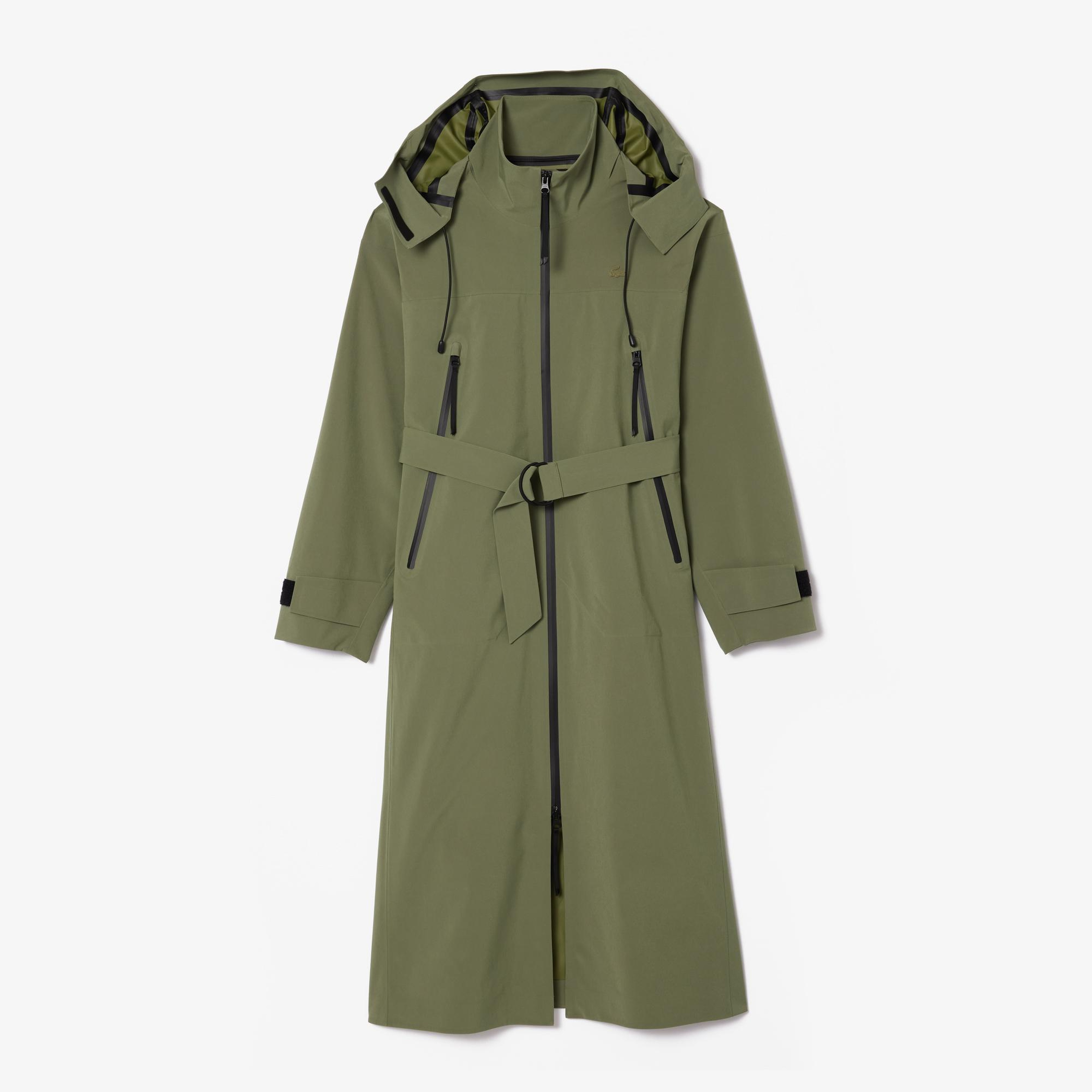 Kadın Oversize Fit Kapüşonlu Haki Trençkot