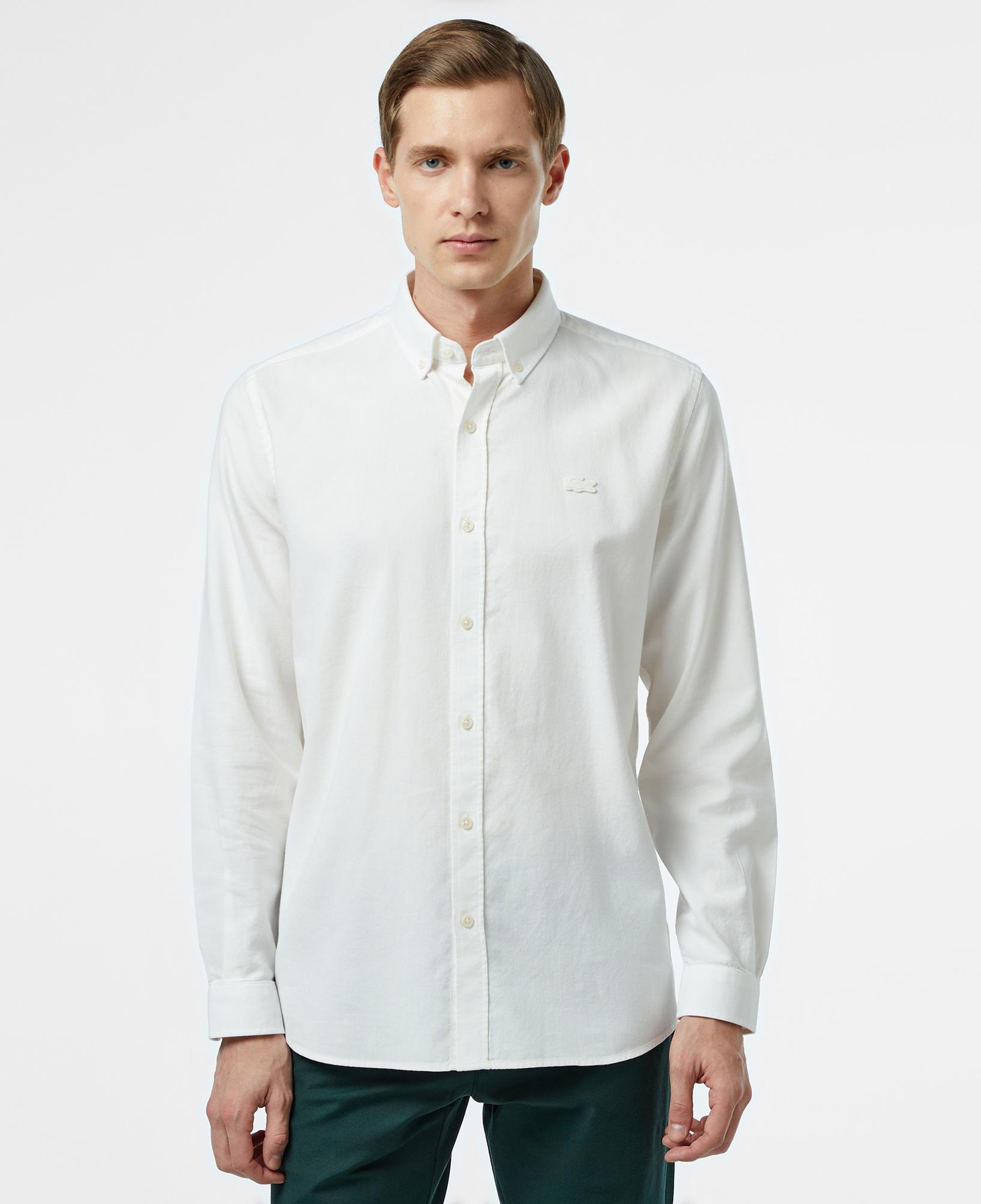 Erkek Slim Fit Düğmeli Yaka Beyaz Gömlek