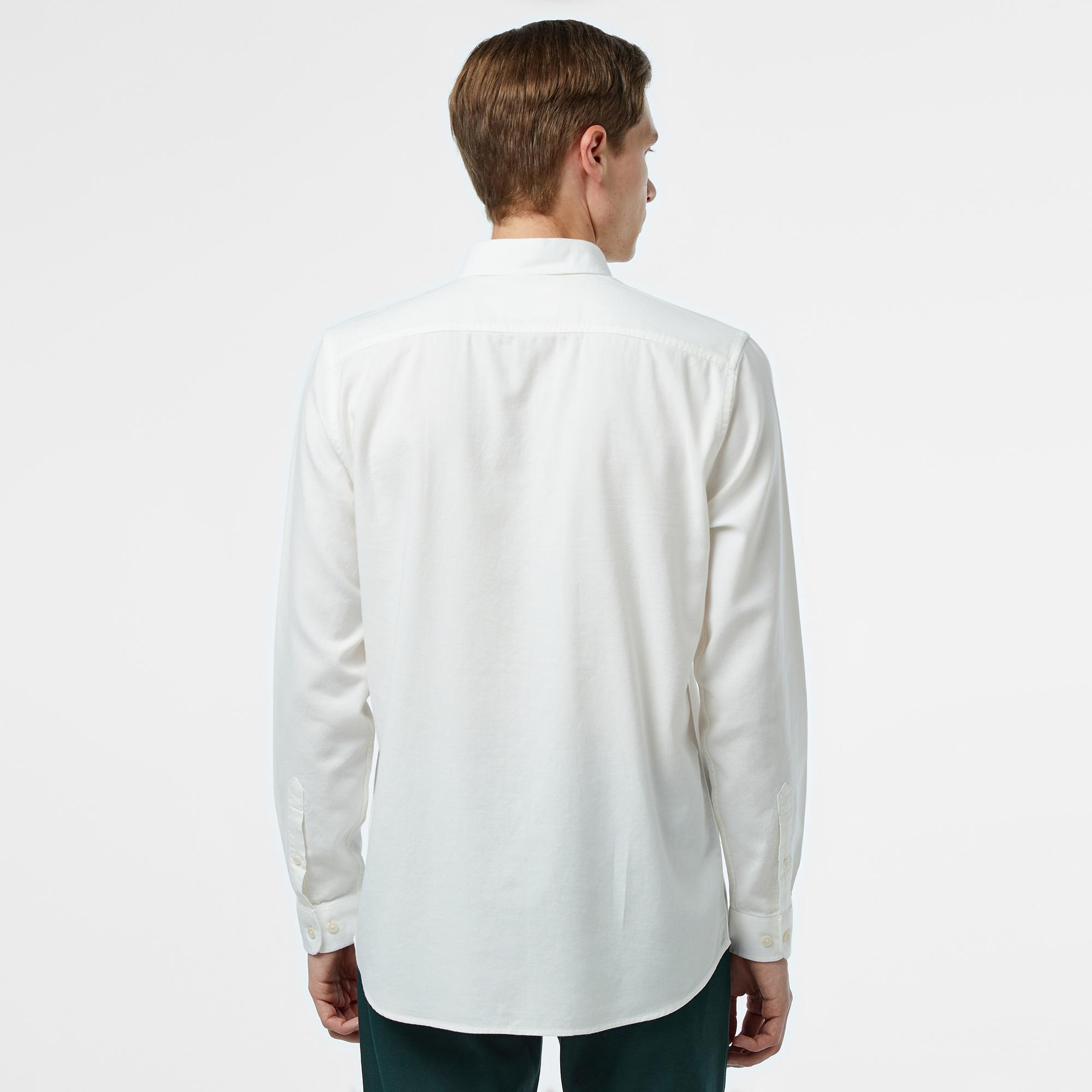 Erkek Slim Fit Düğmeli Yaka Beyaz Gömlek