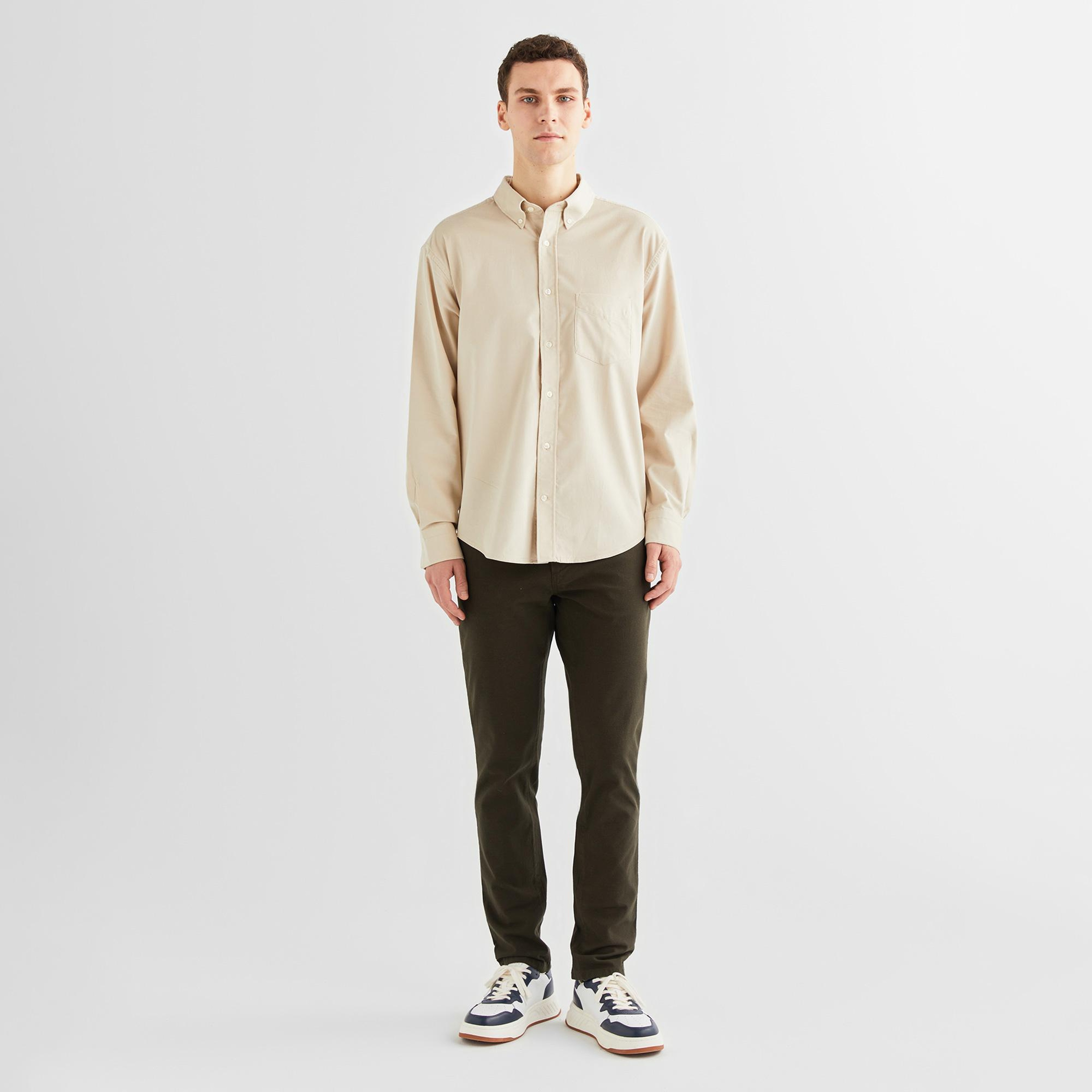 GANT Erkek Bej Relaxed Fit Düğmeli Yaka Gömlek