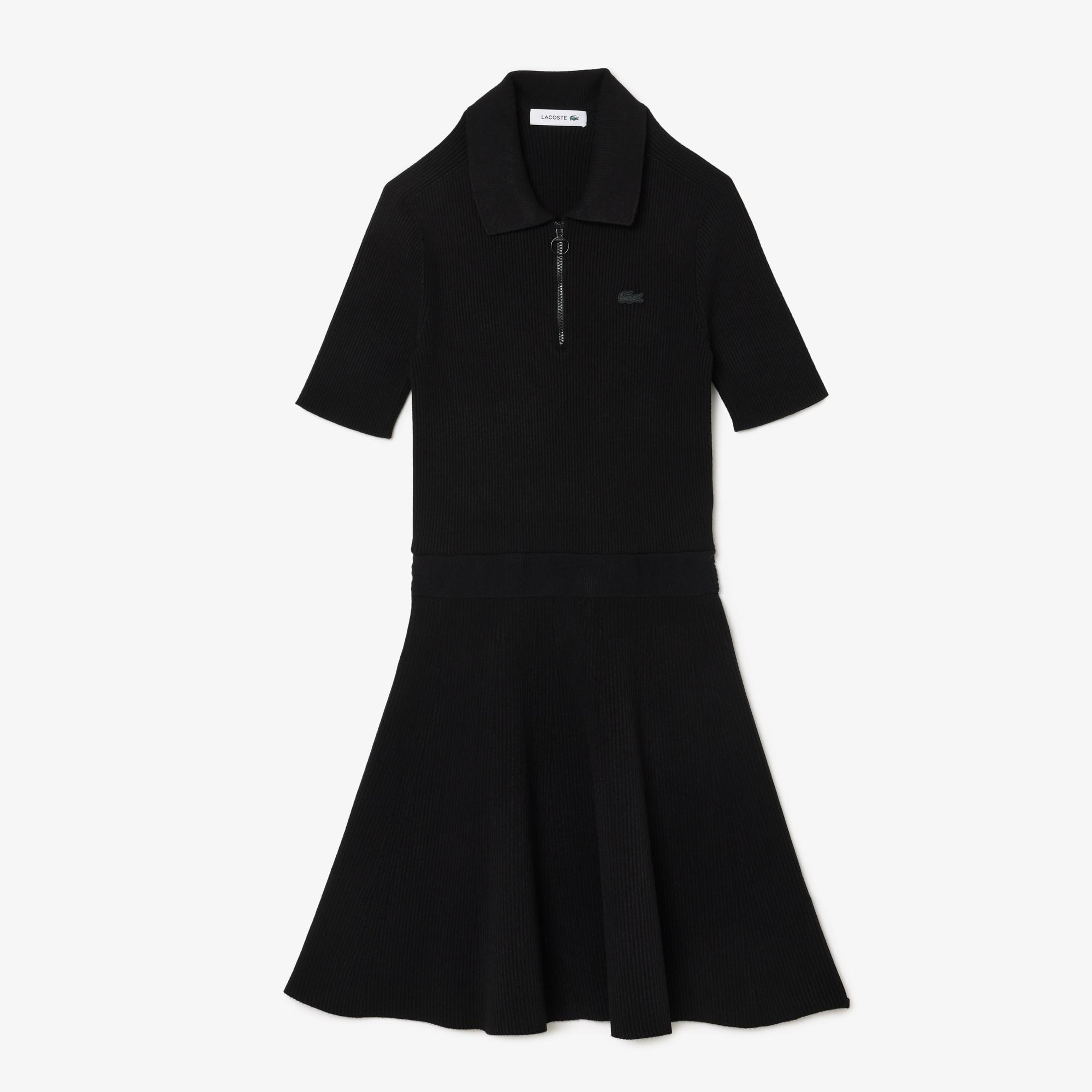 Kadın Slim Fit Kısa Kollu Polo Yaka Siyah Elbise