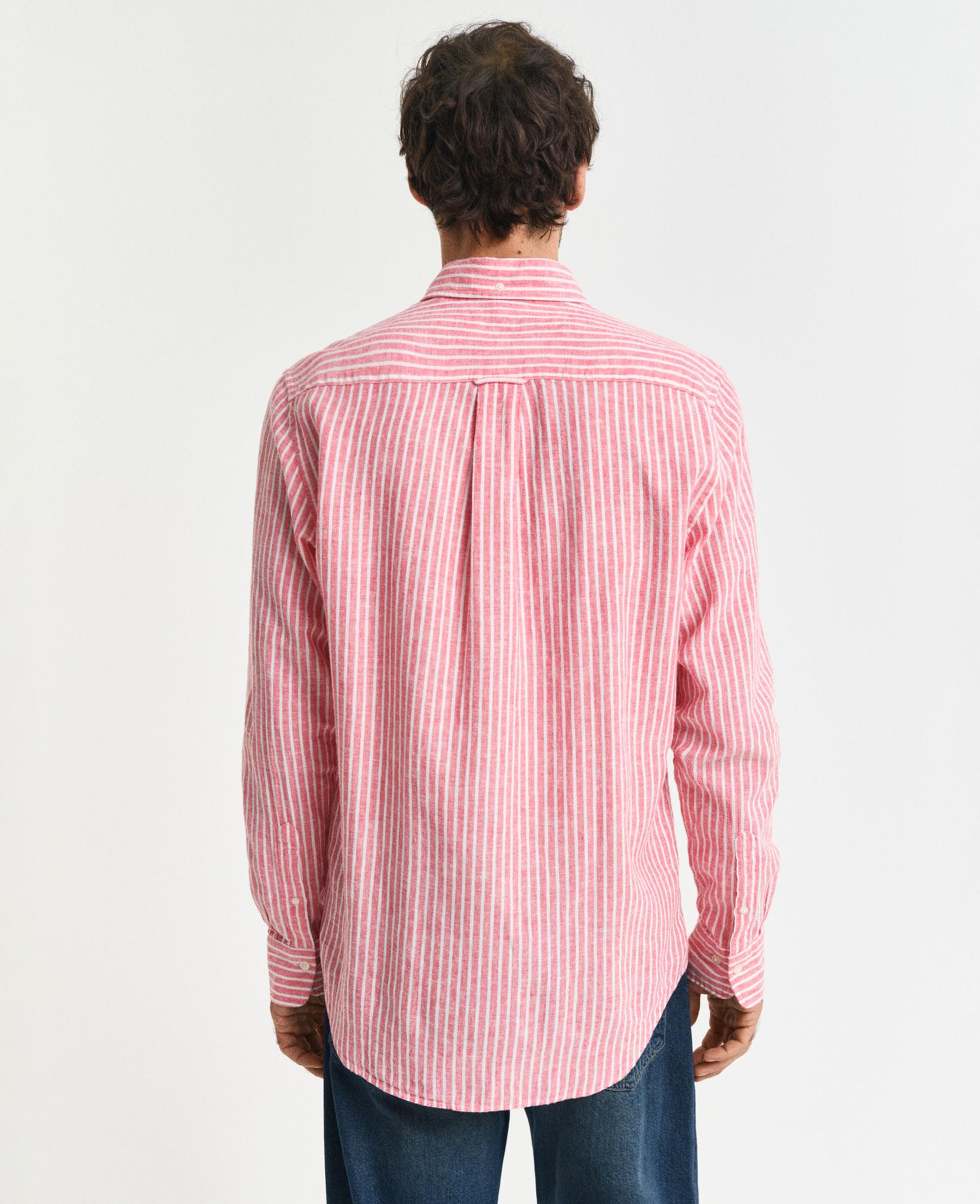 GANT Erkek Kırmızı Regular Fit Düğmeli Yaka Çizgili Keten Gömlek