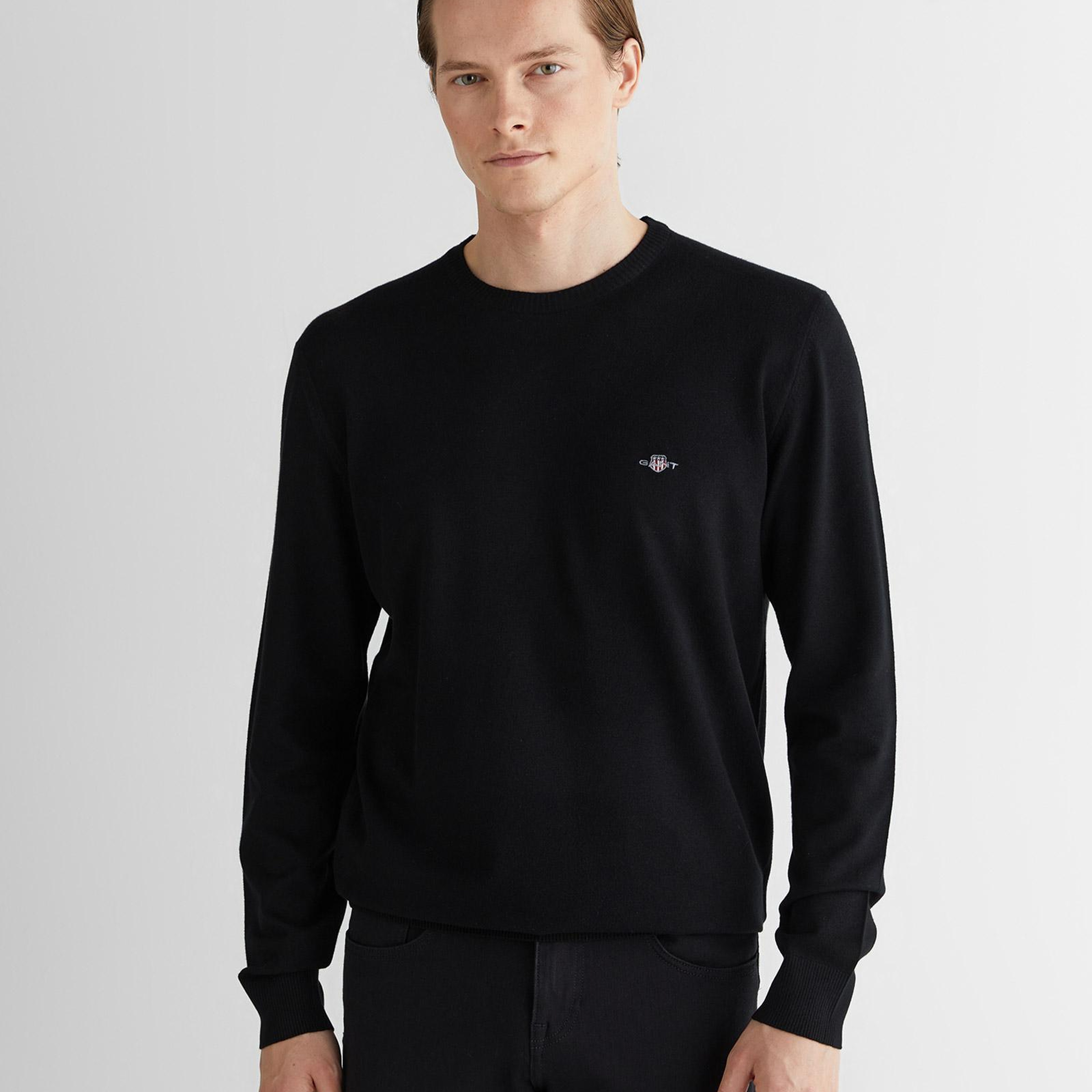 GANT Erkek Siyah Regular Fit Uzun Kollu Triko