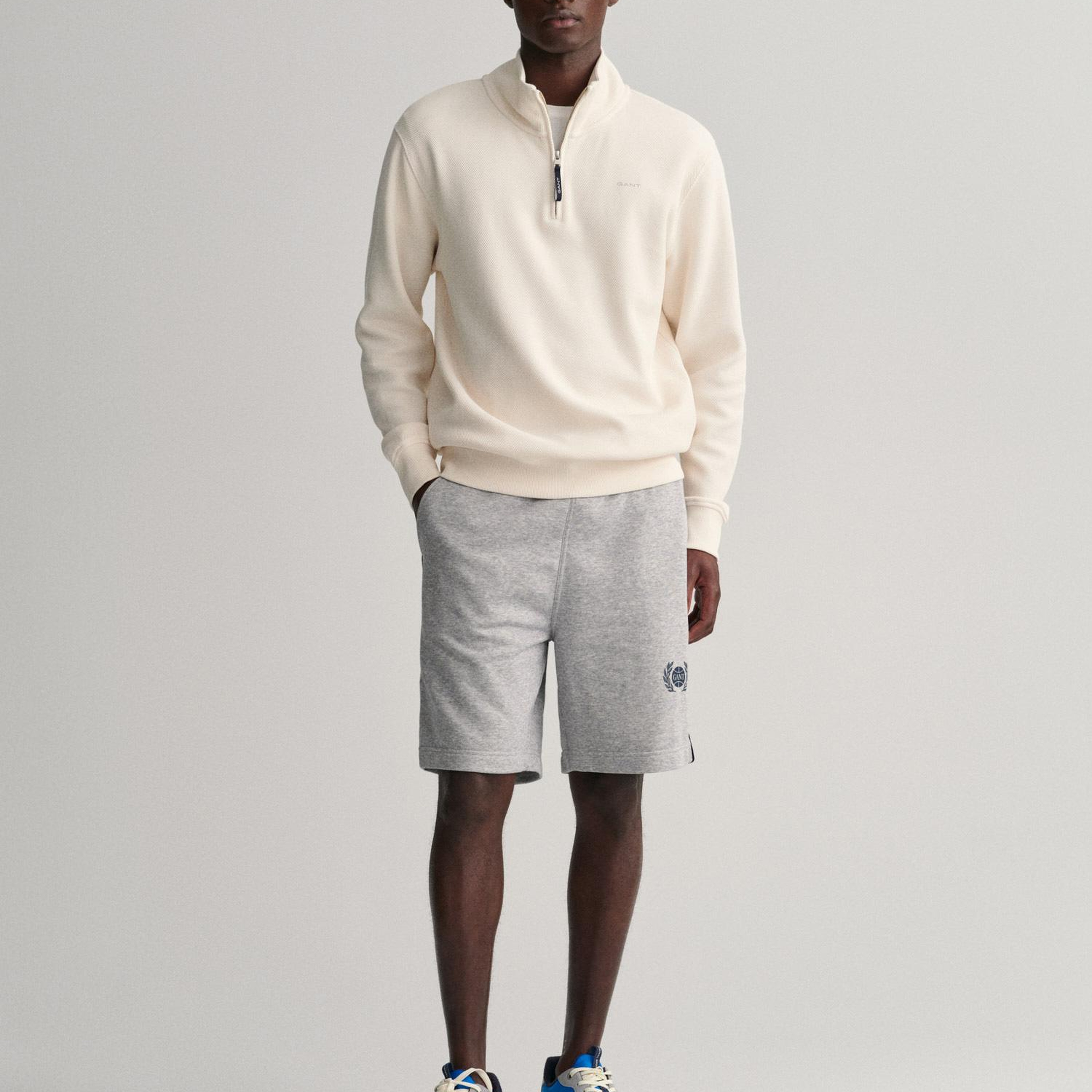 GANT Erkek Krem Regular Fit Yarım Fermuarlı Sweatshirt