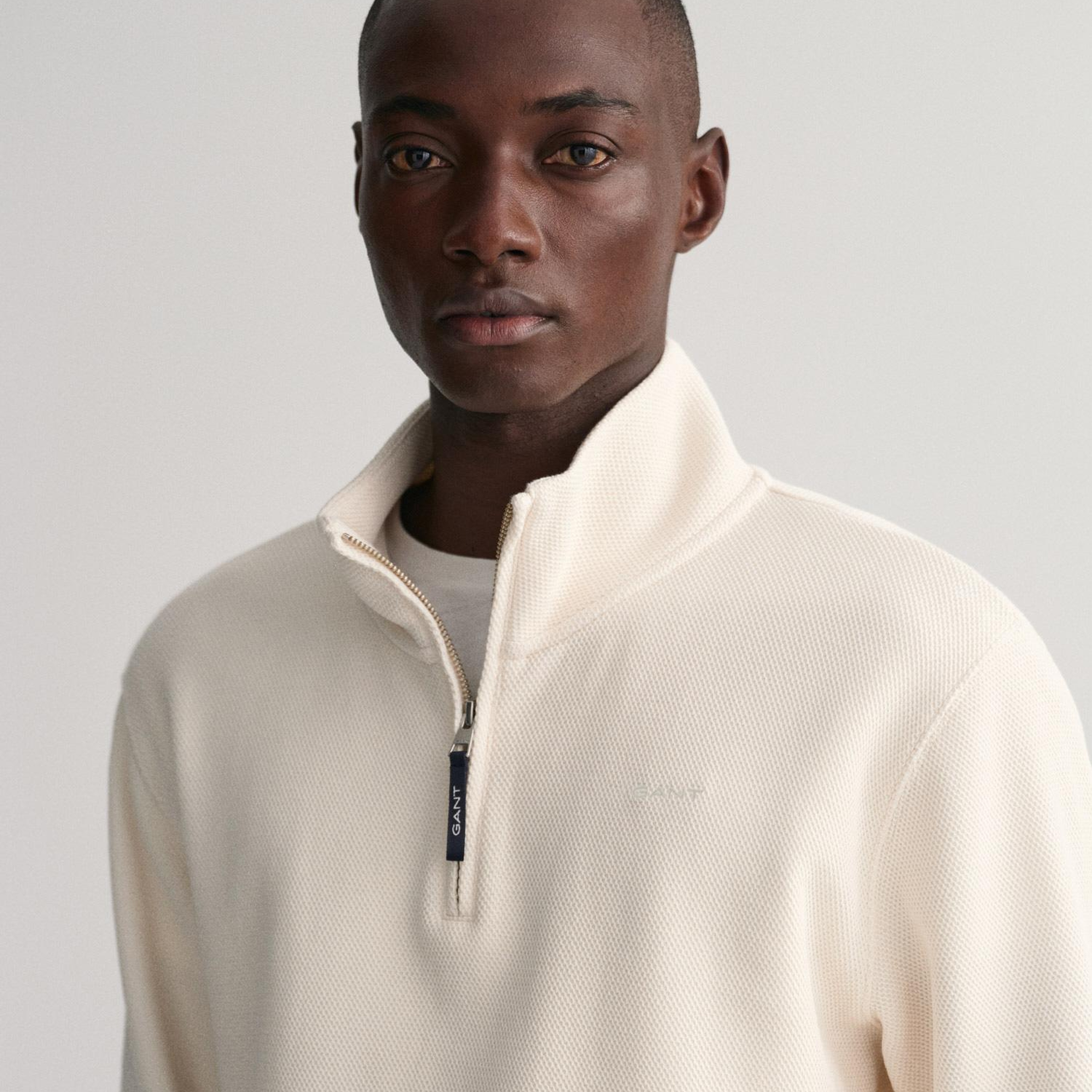 GANT Erkek Krem Regular Fit Yarım Fermuarlı Sweatshirt