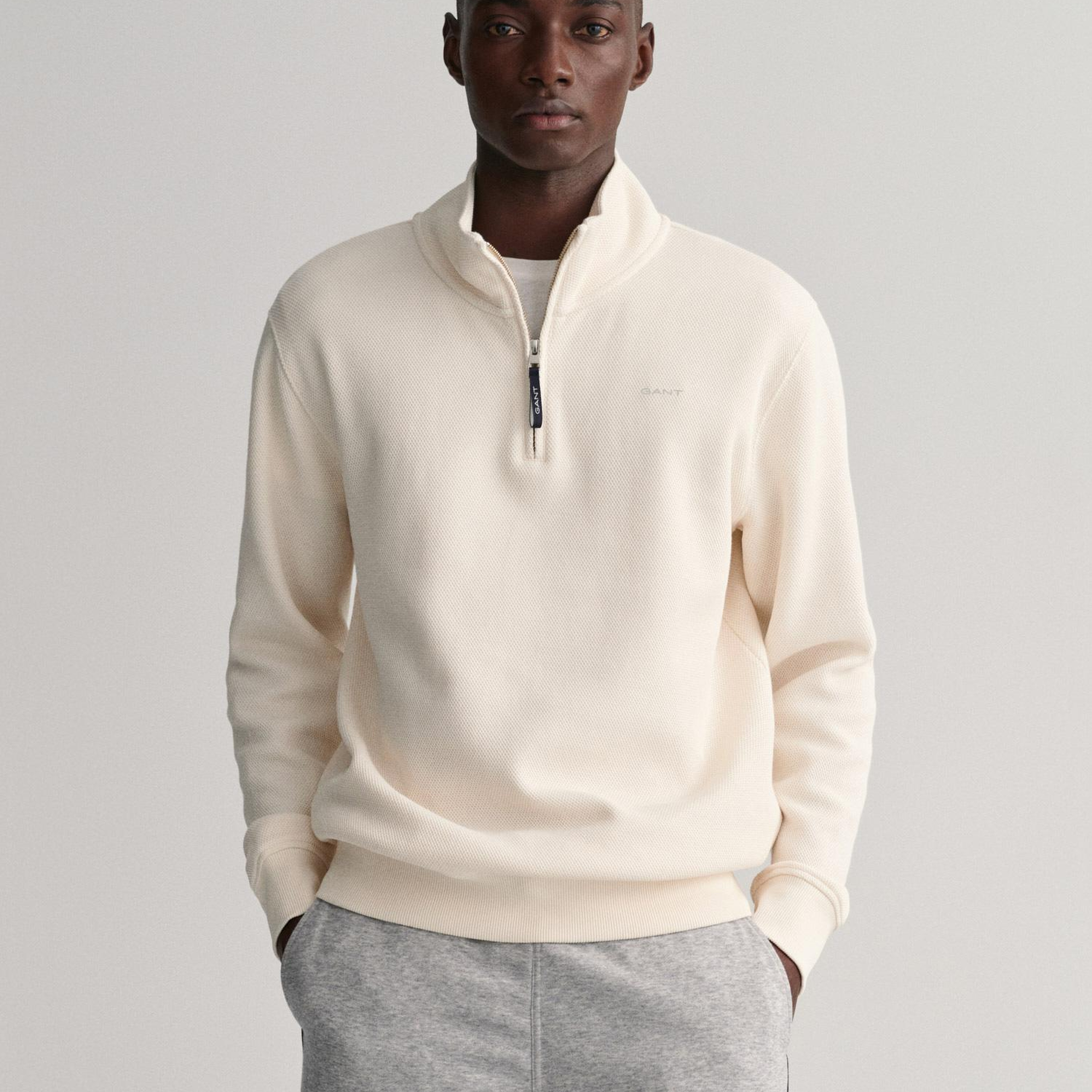 GANT Erkek Krem Regular Fit Yarım Fermuarlı Sweatshirt