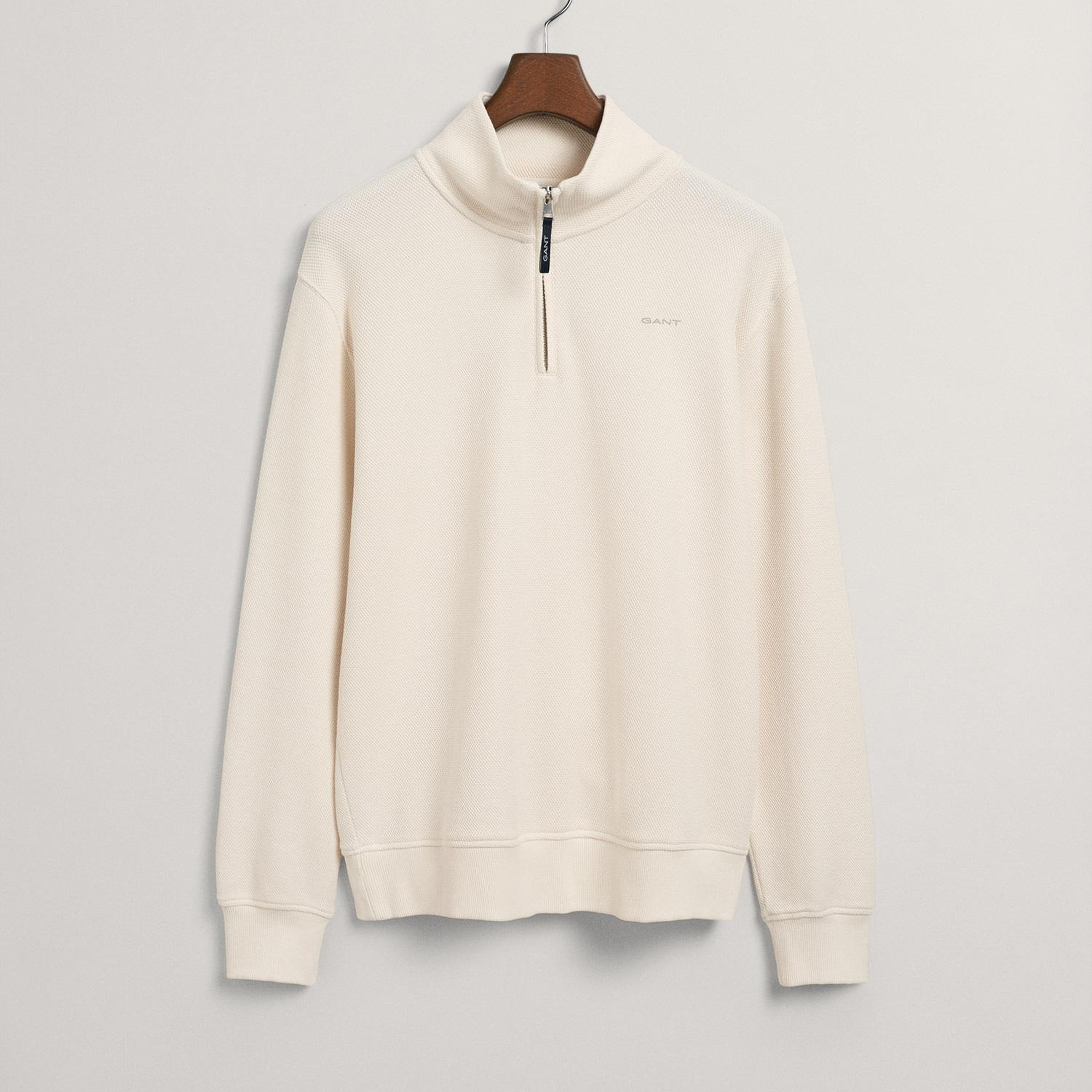 GANT Erkek Krem Regular Fit Yarım Fermuarlı Sweatshirt