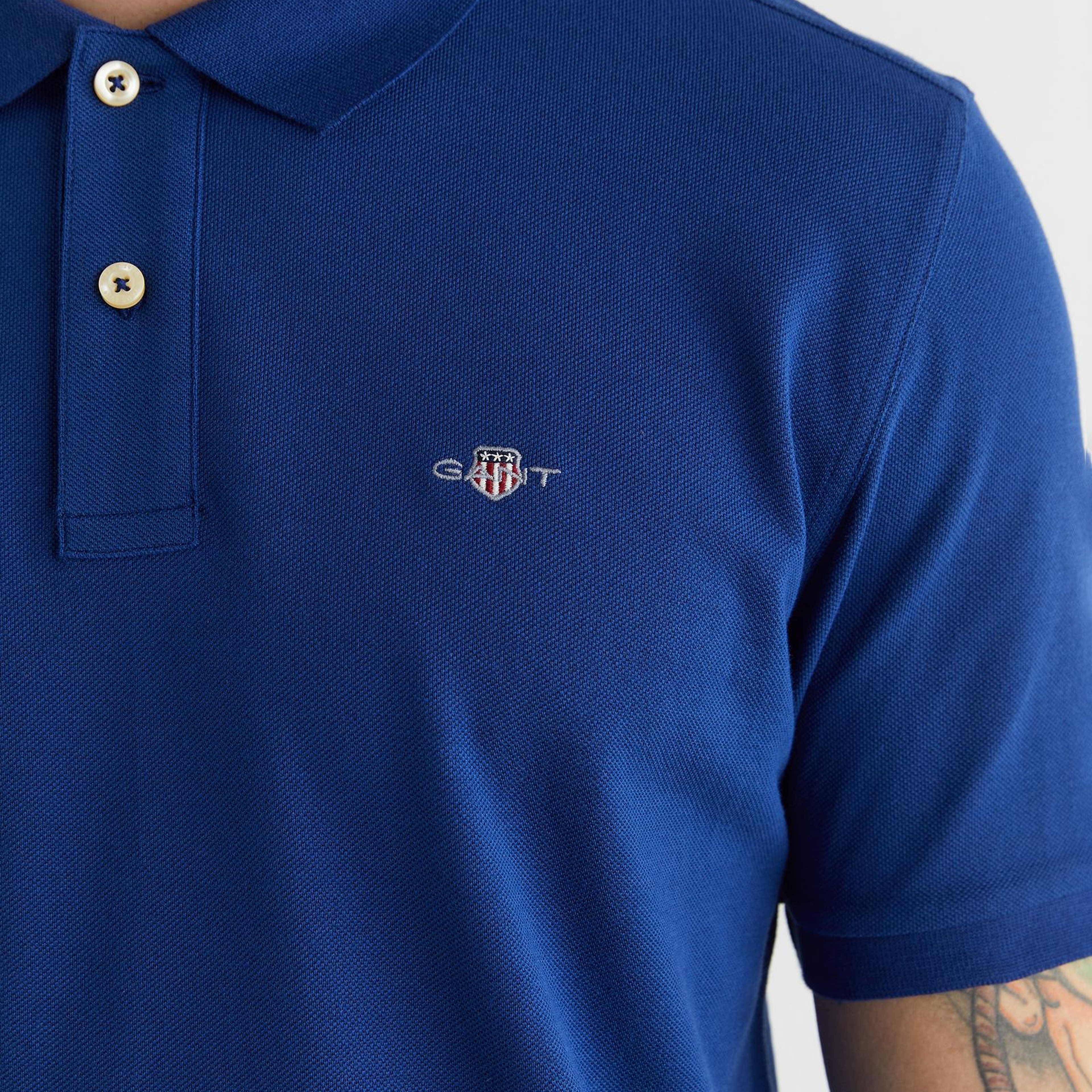 GANT Erkek Mavi Regular Fit Logolu Polo Yaka T-Shirt