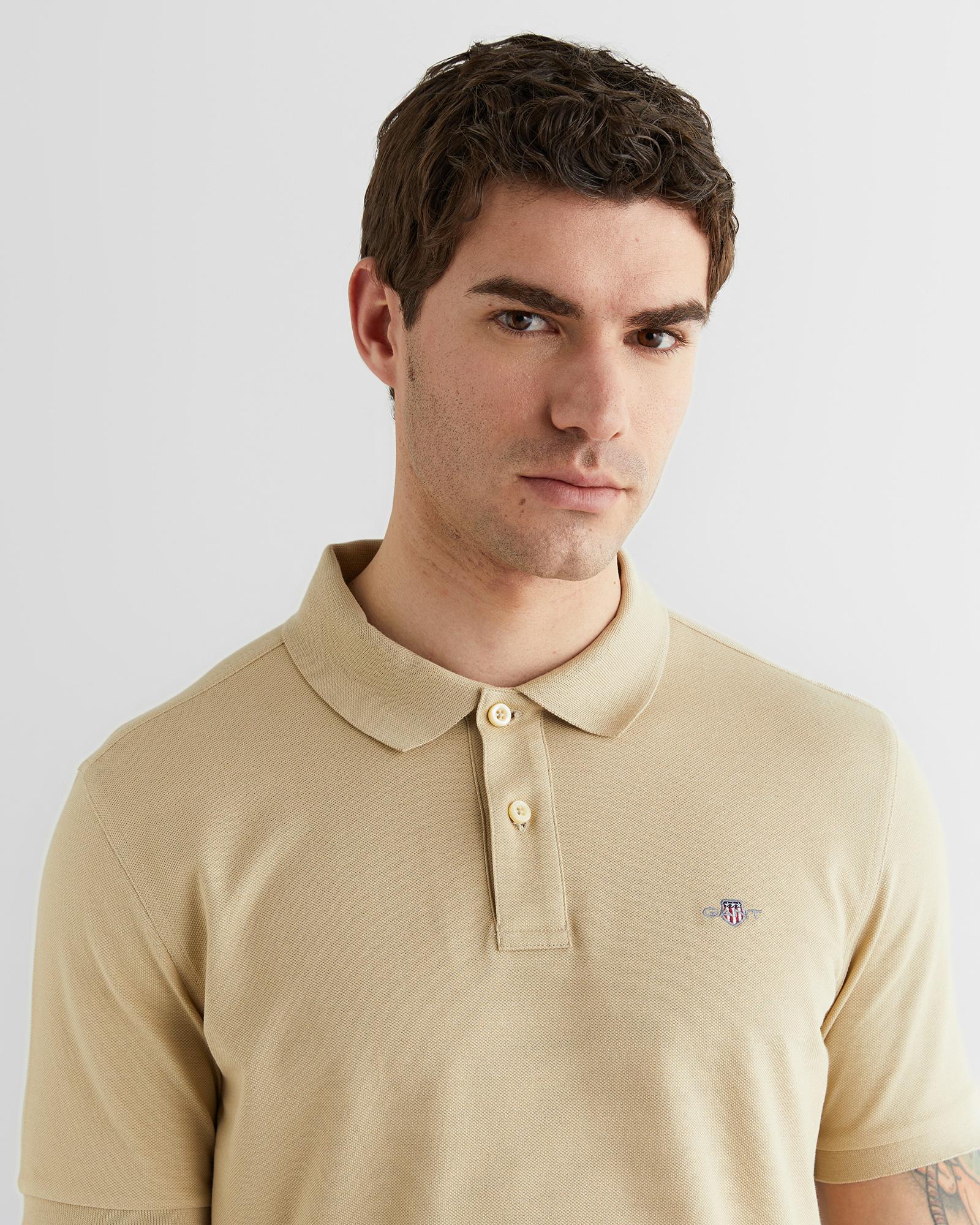 GANT Erkek Bej Regular Fit Logolu Polo Yaka T-Shirt