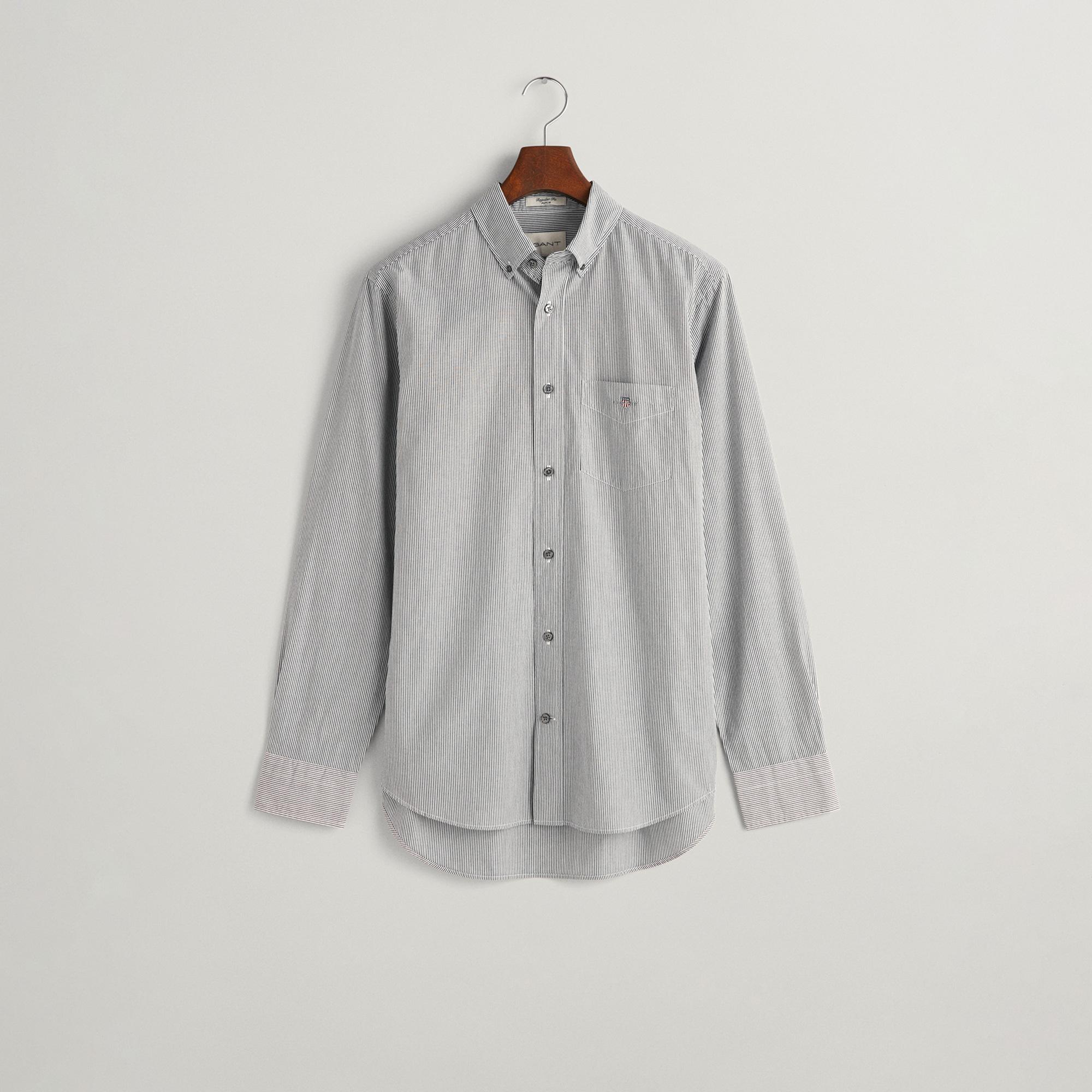 GANT Erkek Siyah Regular Fit Düğmeli Yaka Çizgili Gömlek