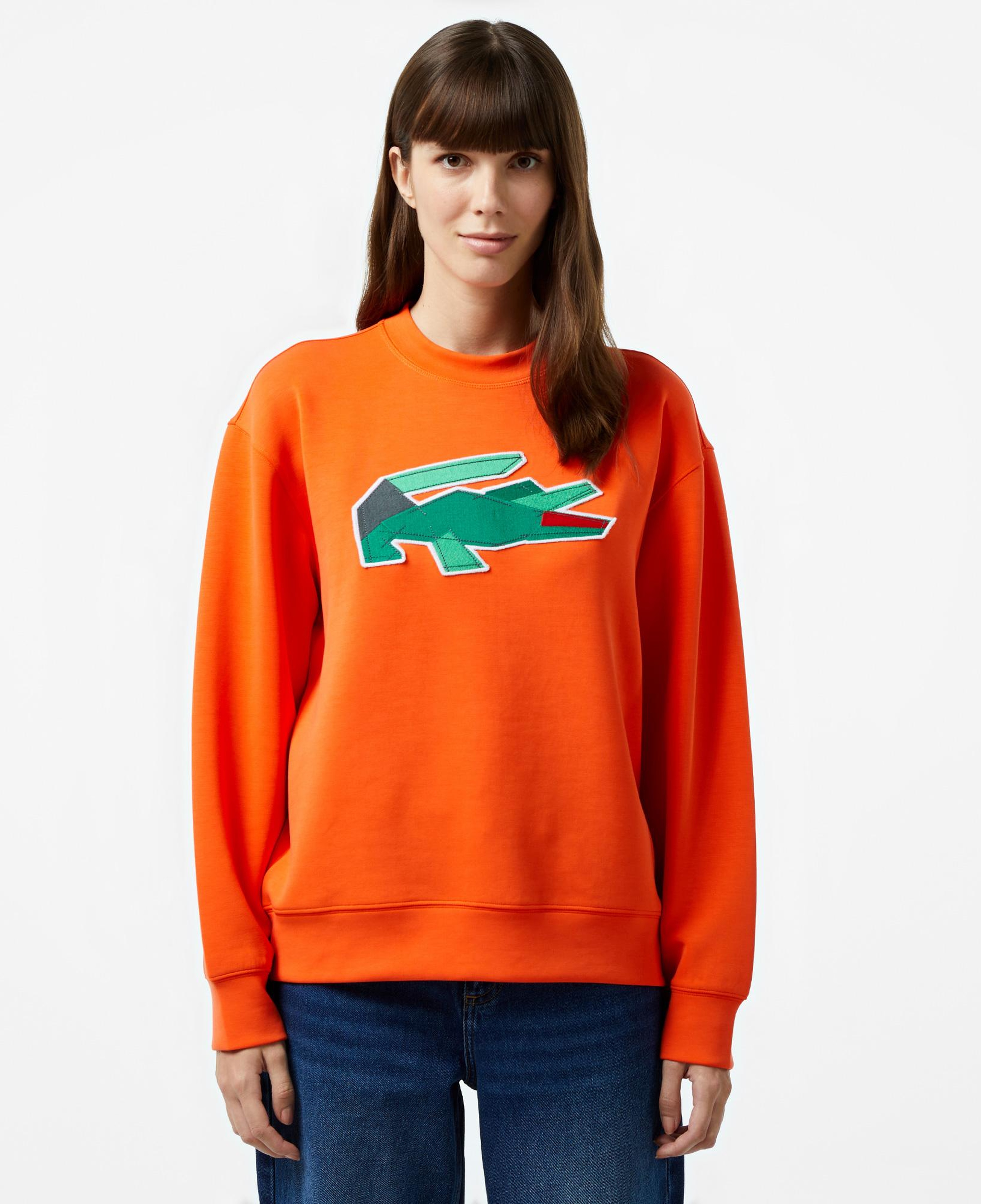 Kadın Oversize Fit Bisiklet Yaka Baskılı Turuncu Sweatshirt