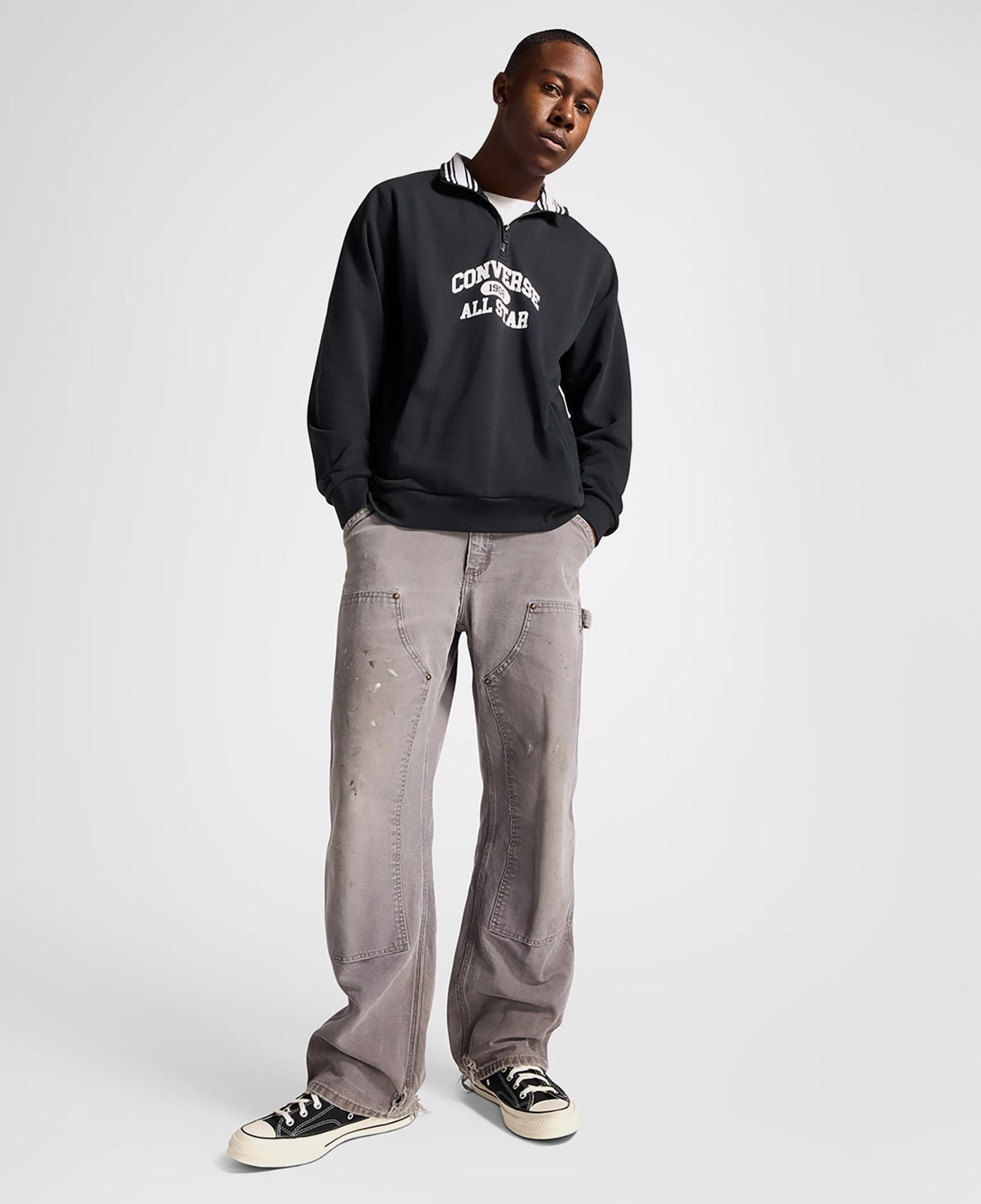Converse Classic Sport Yarım Fermuarlı Erkek Siyah Sweatshirt