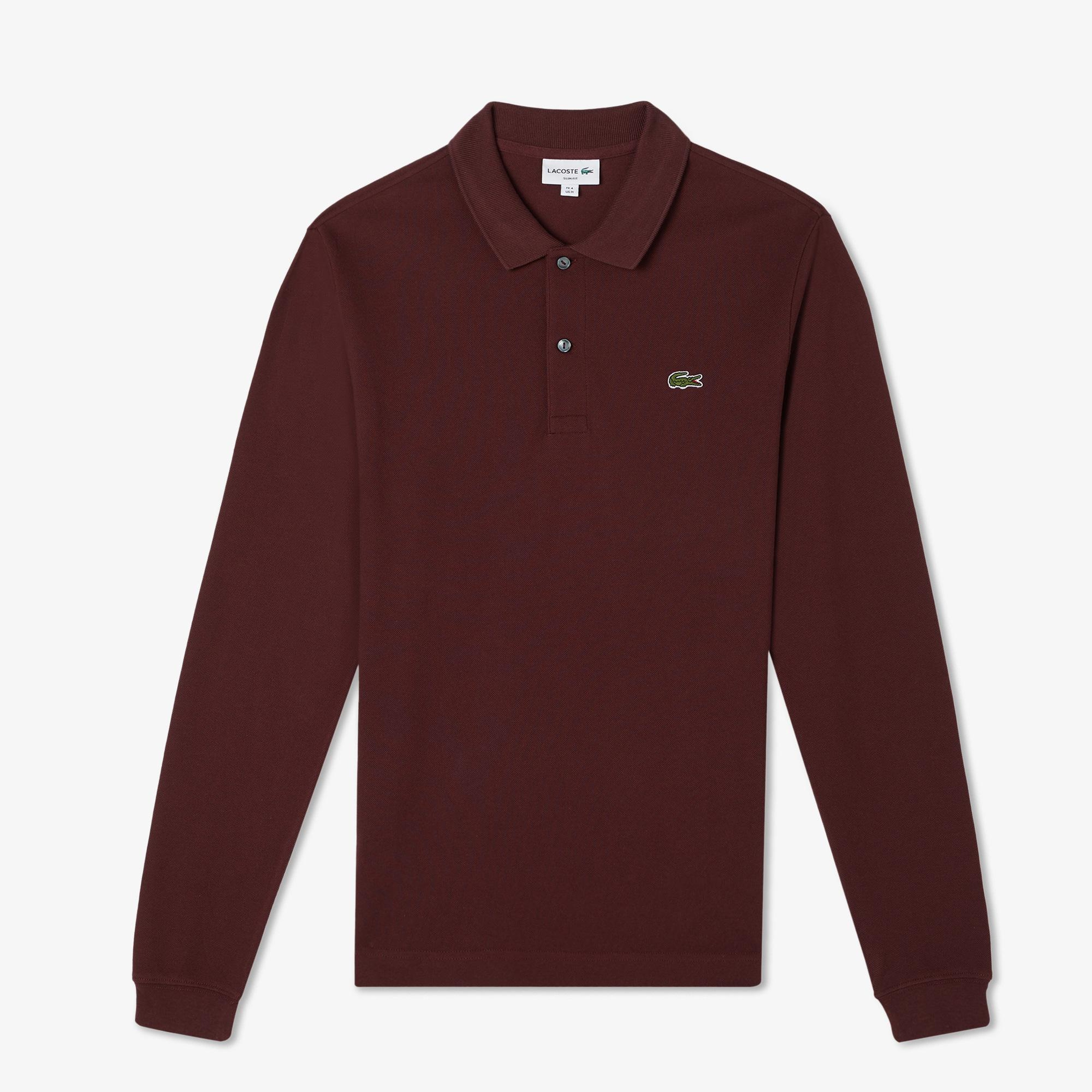 L.12.12 Erkek Slim Fit Uzun Kollu Bordo Polo