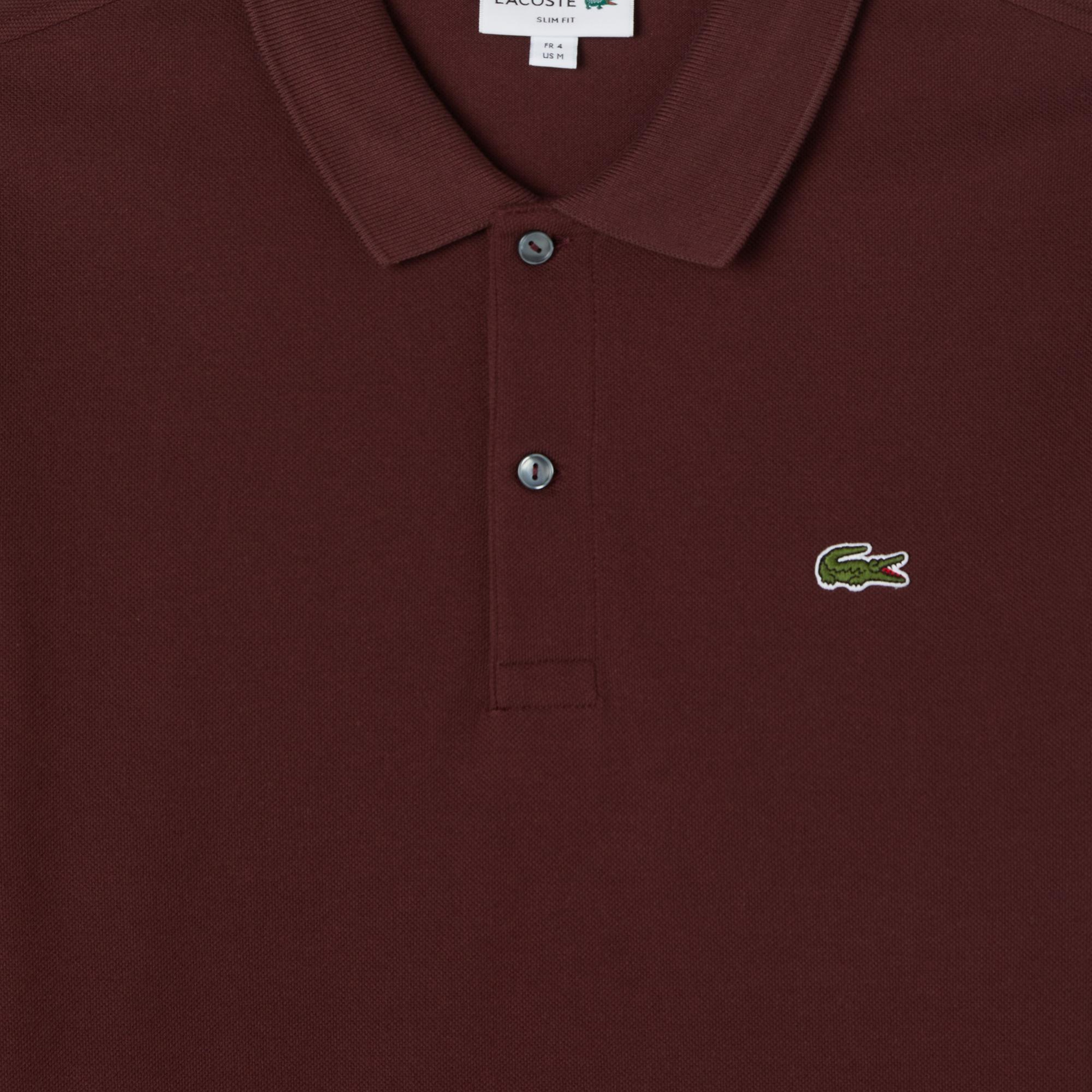 L.12.12 Erkek Slim Fit Uzun Kollu Bordo Polo