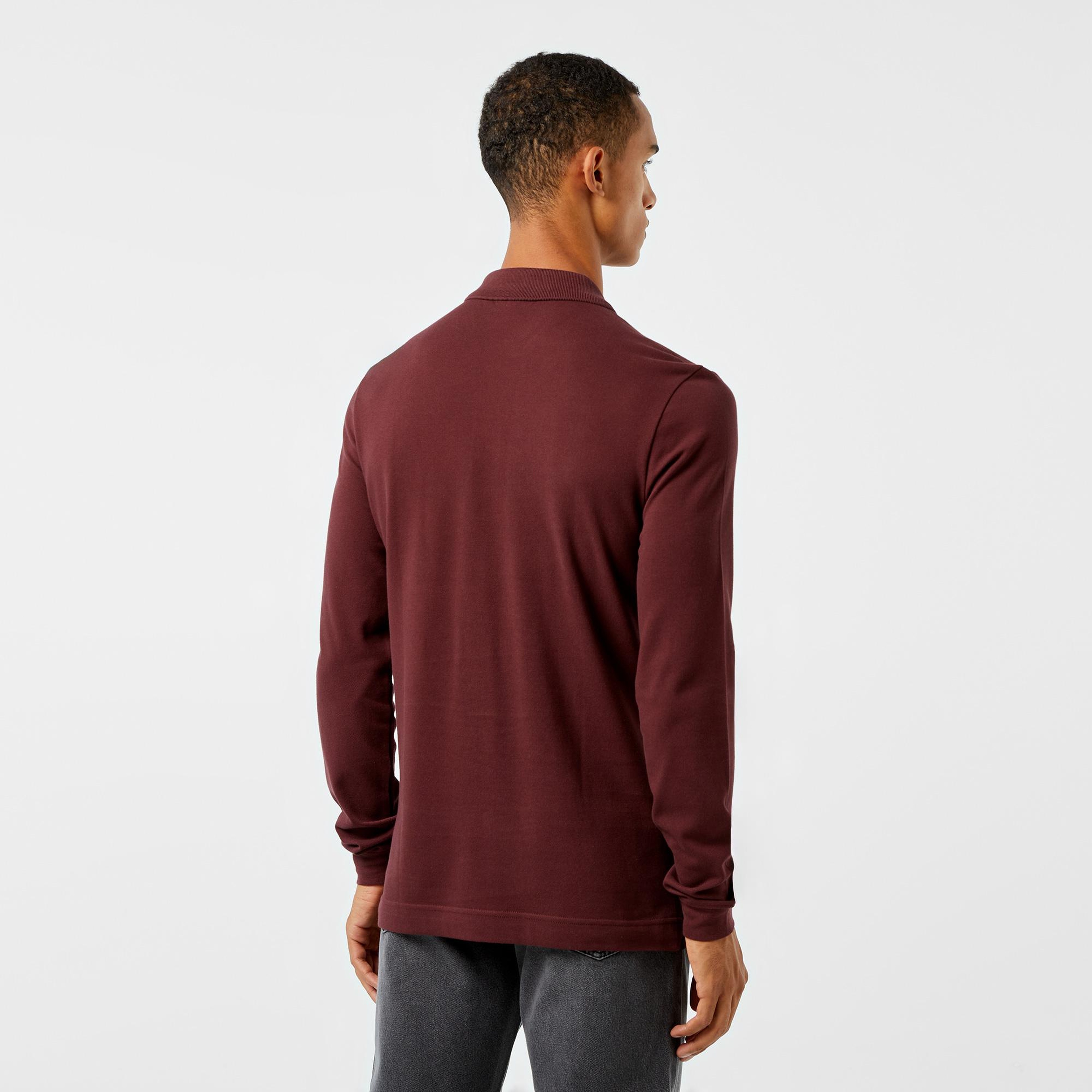L.12.12 Erkek Slim Fit Uzun Kollu Bordo Polo