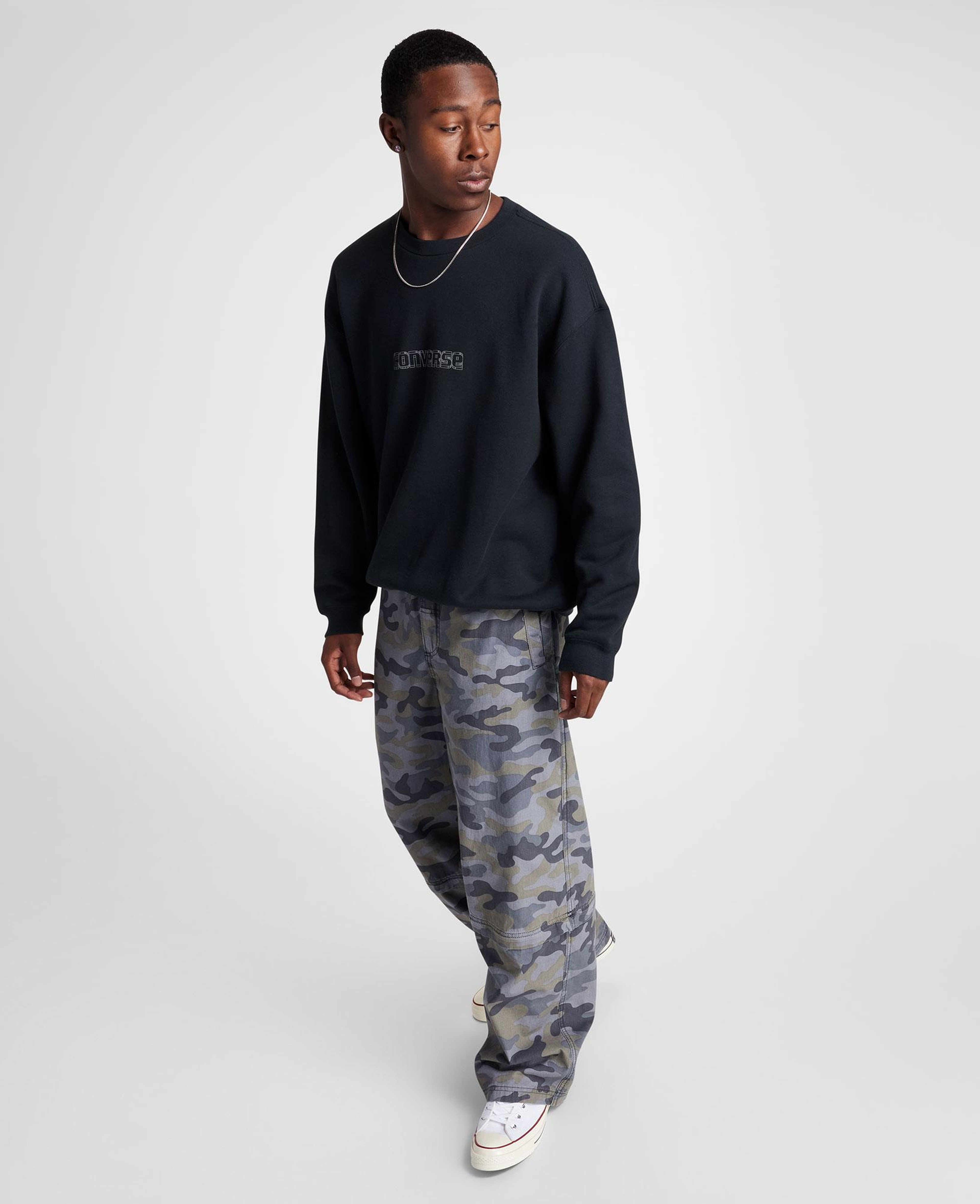 Converse Classic Erkek Loose Fit Baskılı Siyah Sweatshirt