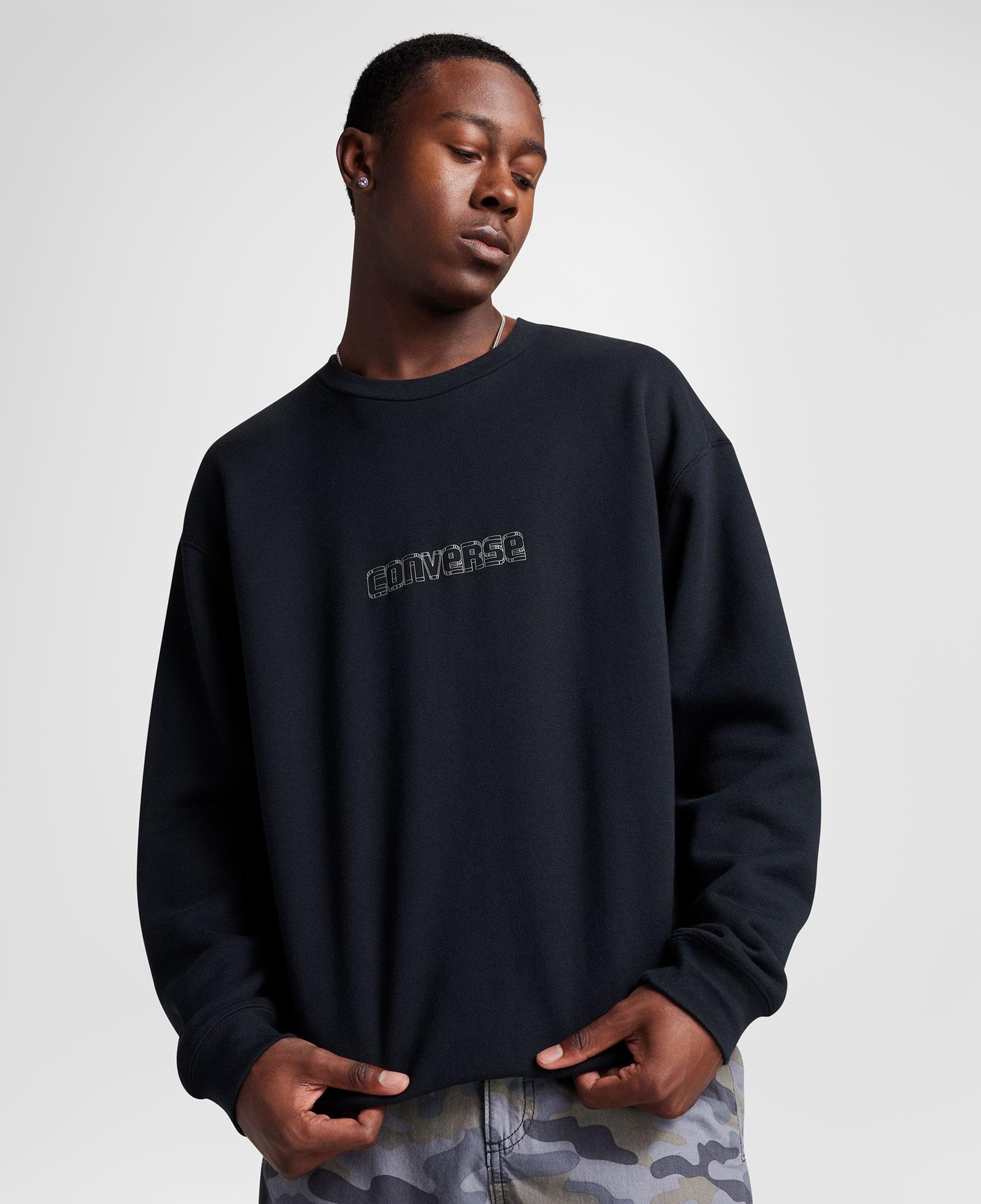 Converse Classic Erkek Loose Fit Baskılı Siyah Sweatshirt