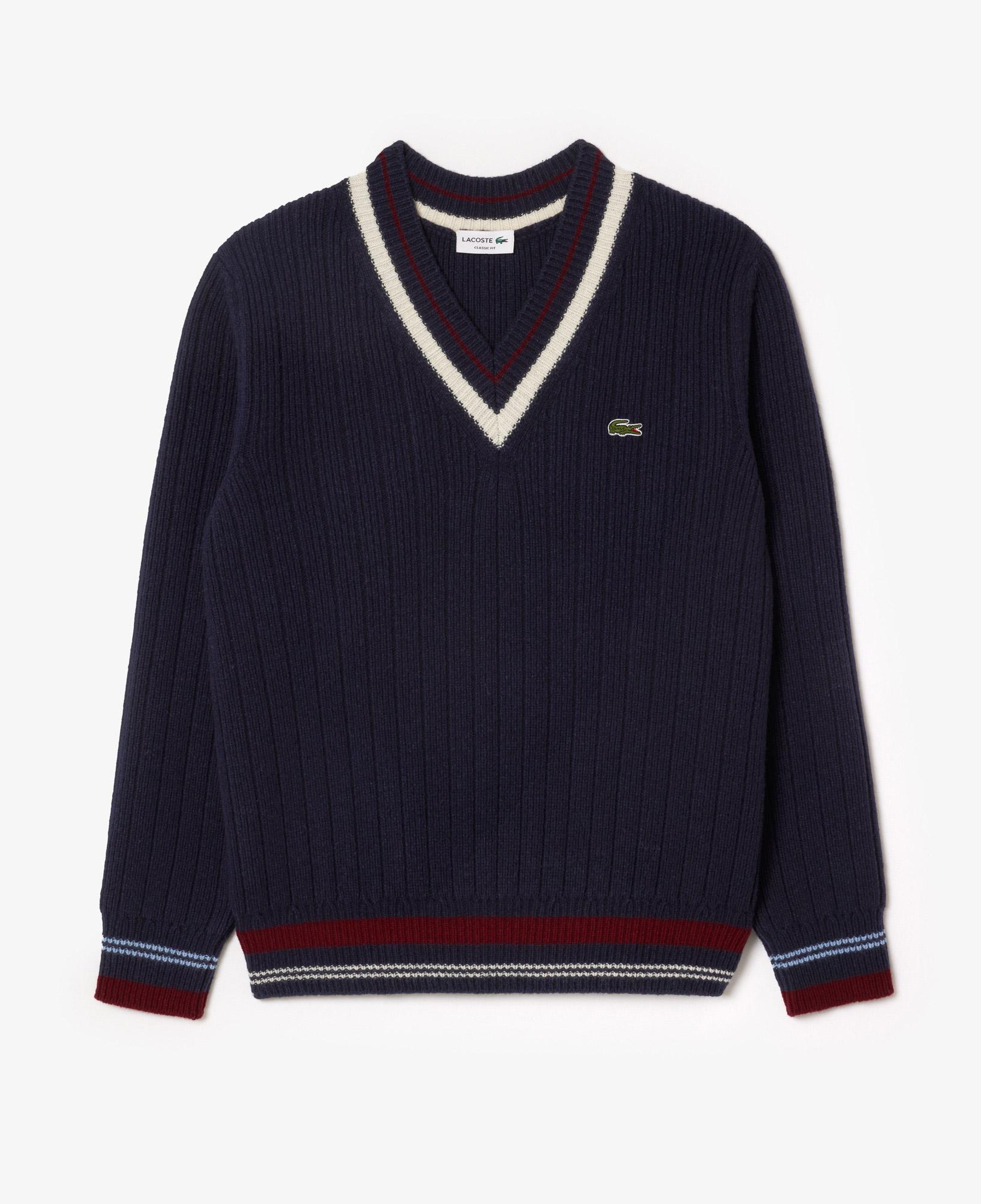 Erkek Classic Fit V Yaka Yün Lacivert Kazak
