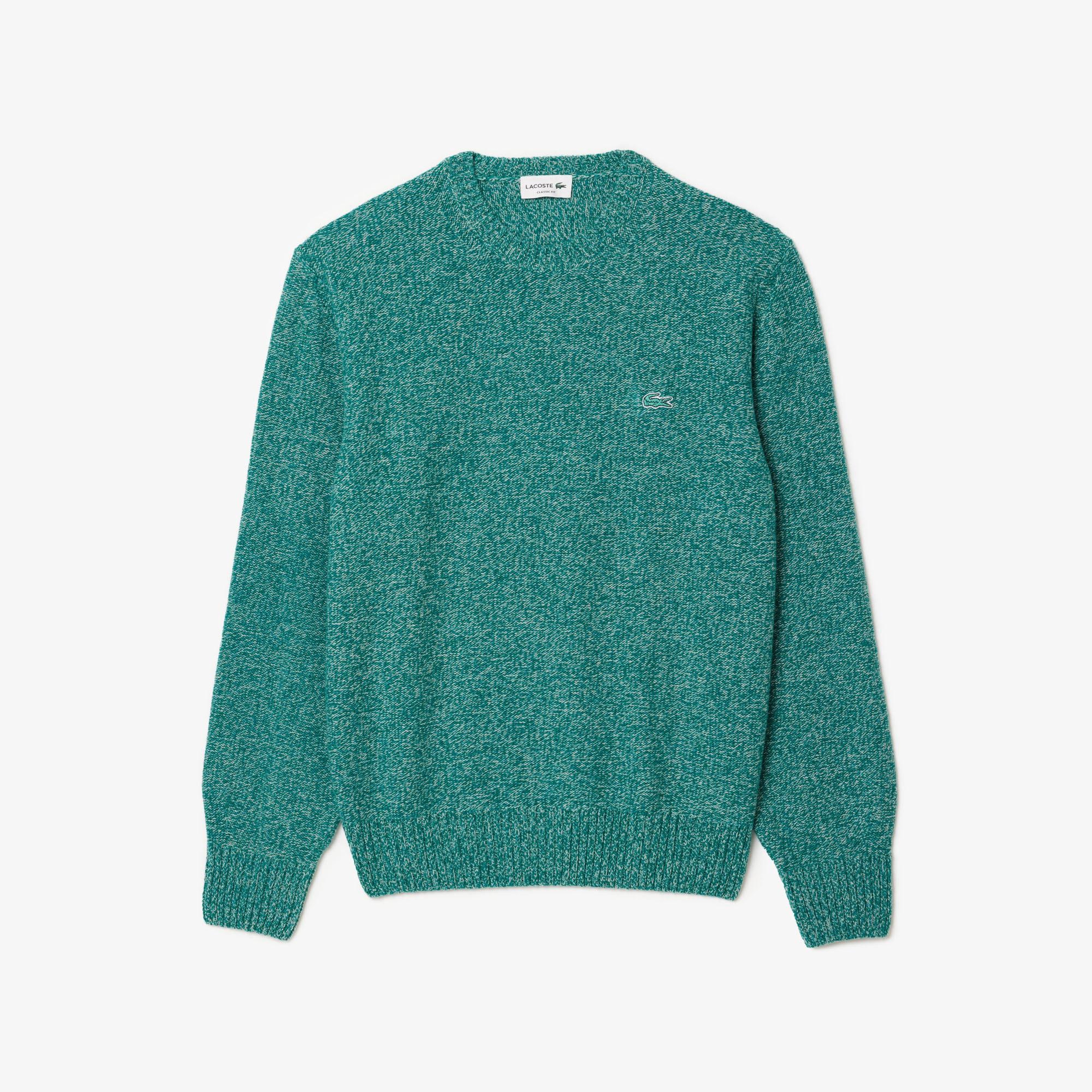 Erkek Classic Fit Bisiklet Yaka Yün Yeşil Kazak