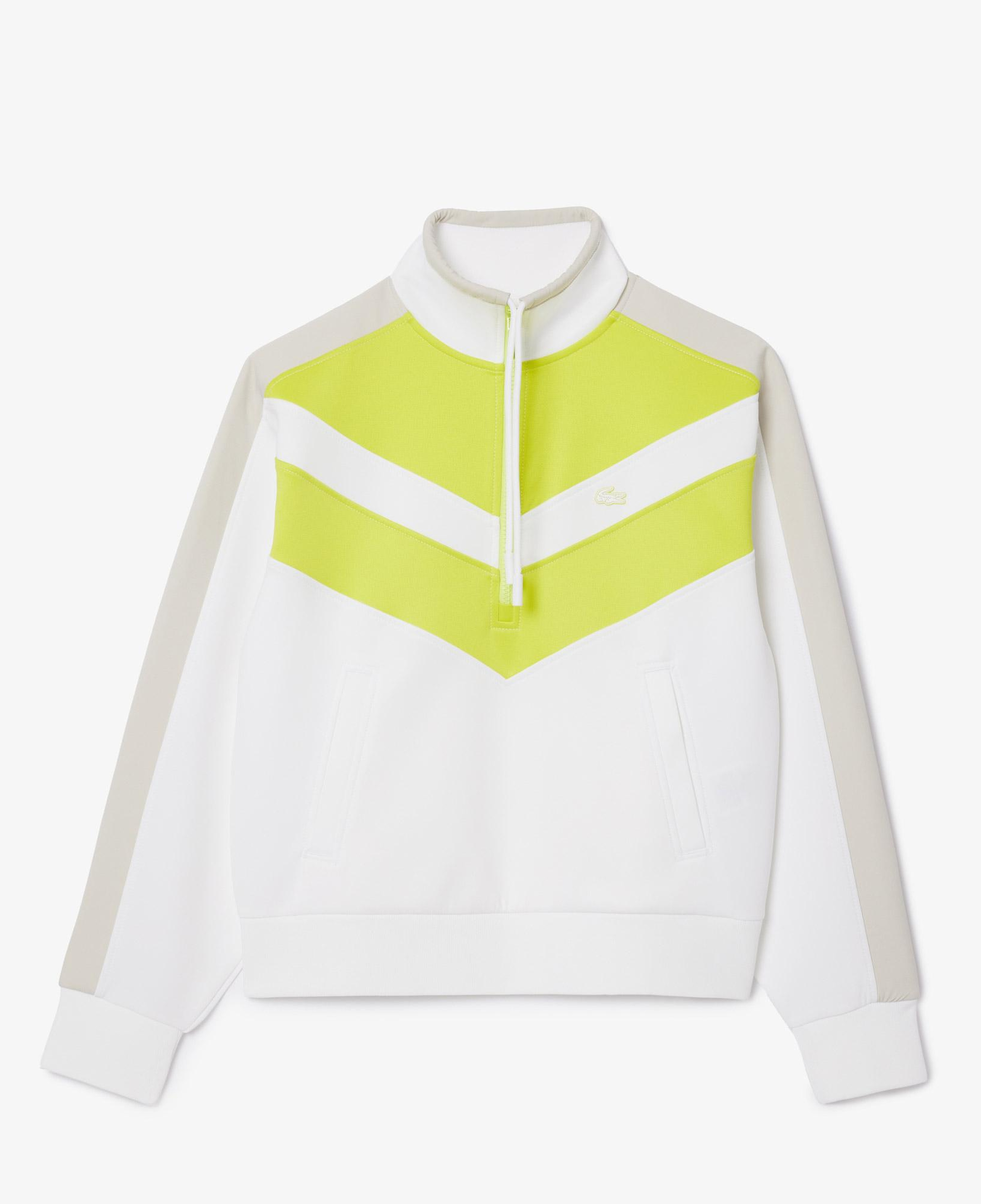 Kadın Relaxed Fit Yarım Fermuarlı Renk Bloklu Beyaz Sweatshirt
