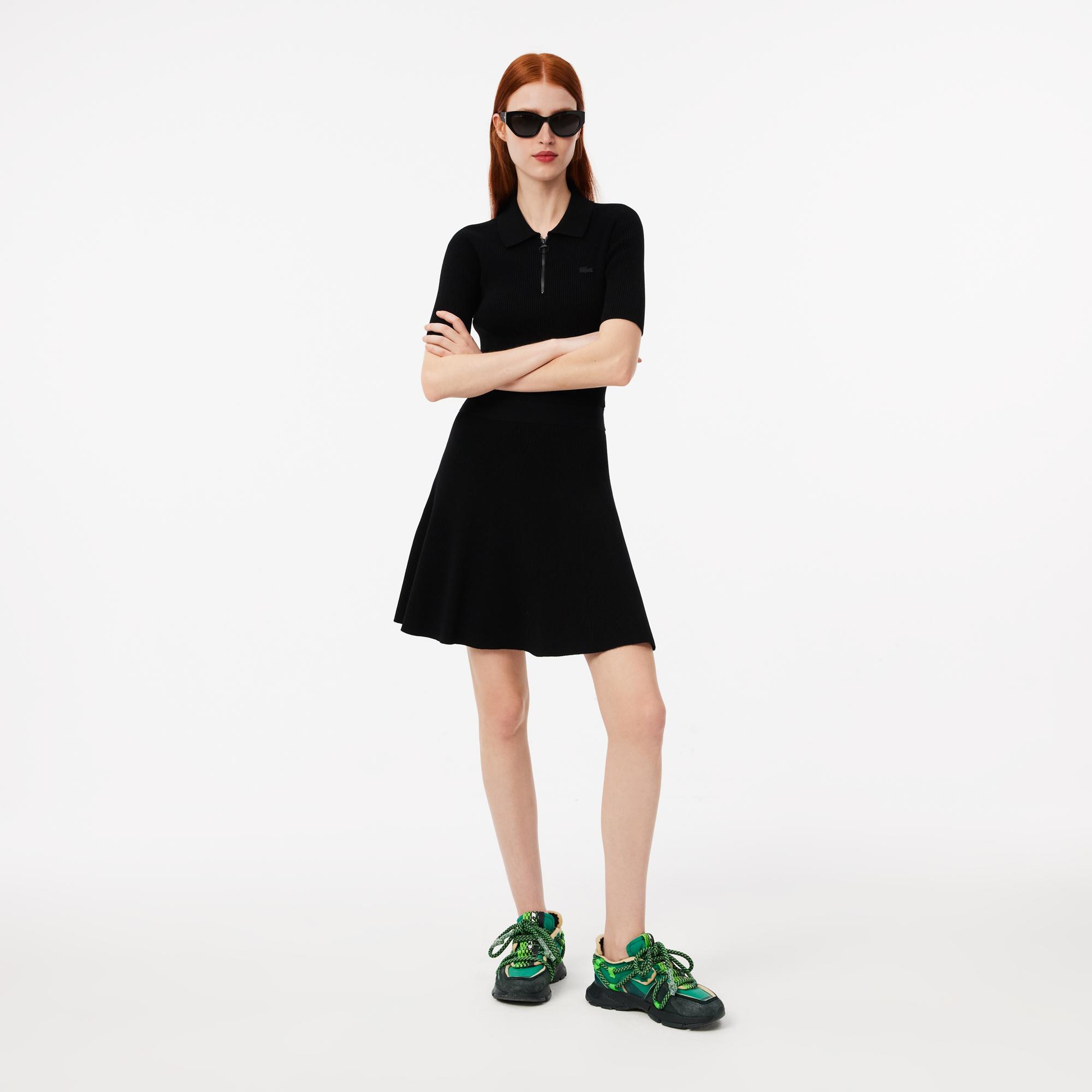 Kadın Slim Fit Kısa Kollu Polo Yaka Siyah Elbise