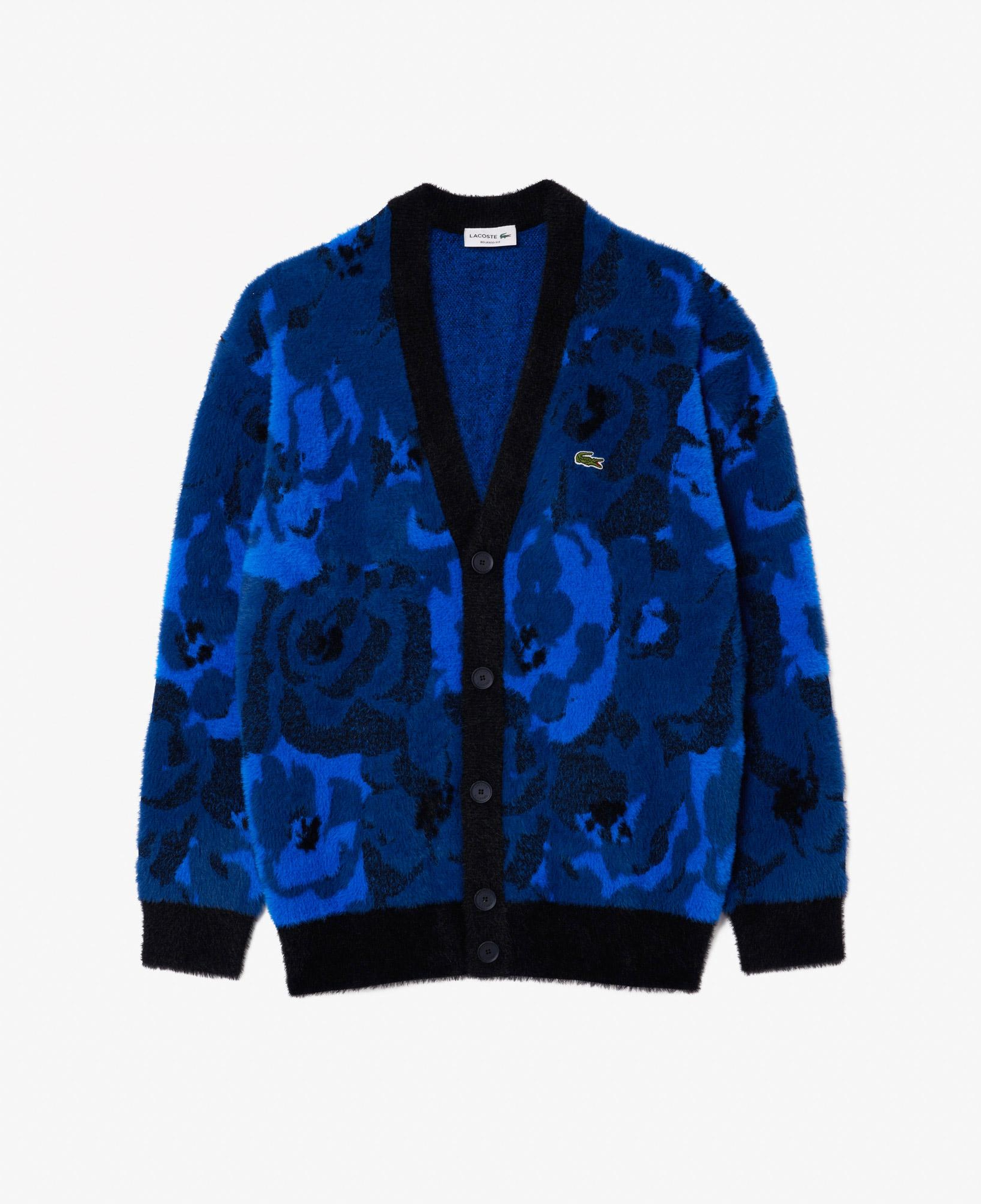 Erkek Relaxed Fit V Yaka Desenli Lacivert Hırka