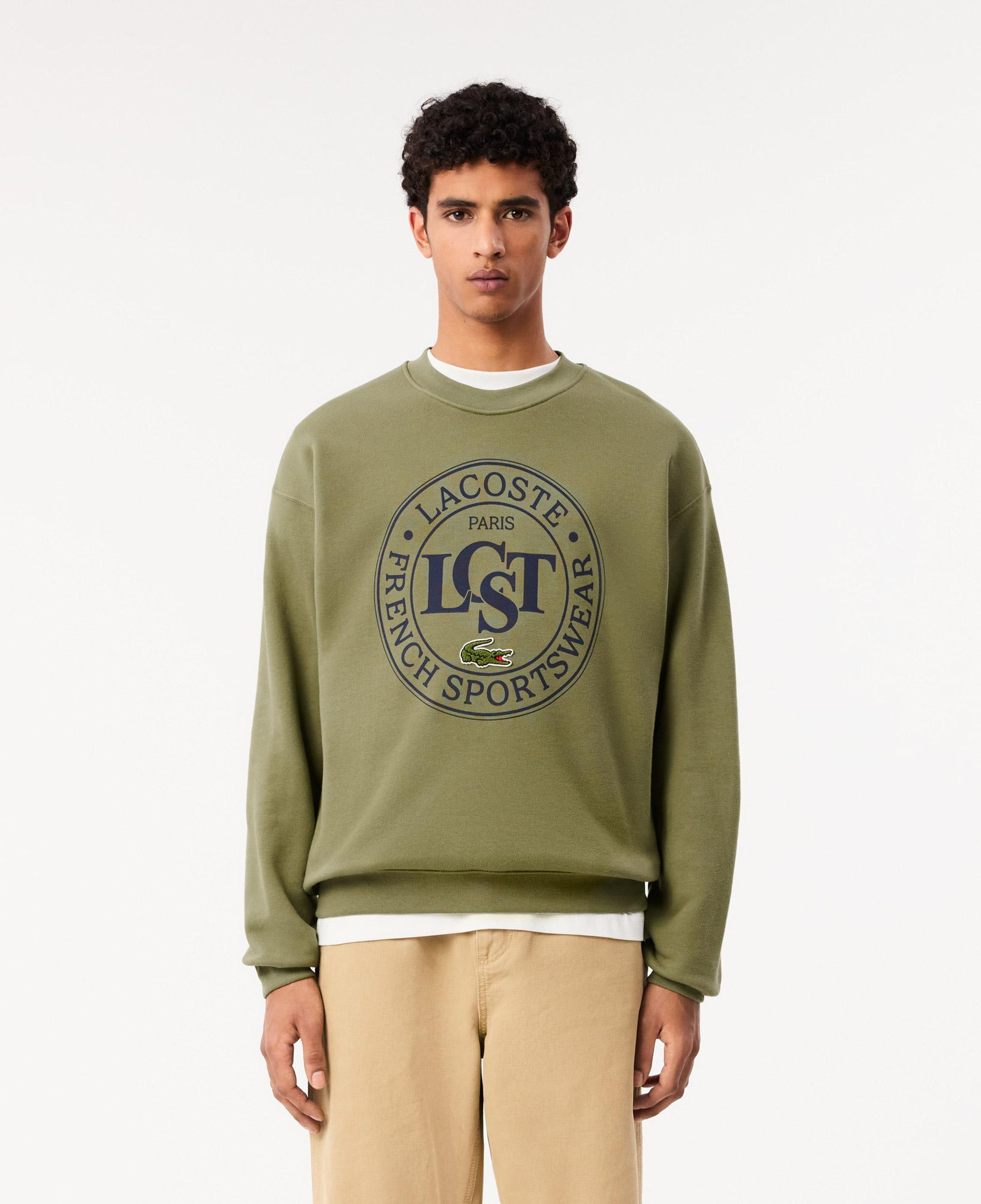 Erkek Loose Fit Bisiket Yaka Baskılı Haki Sweatshirt