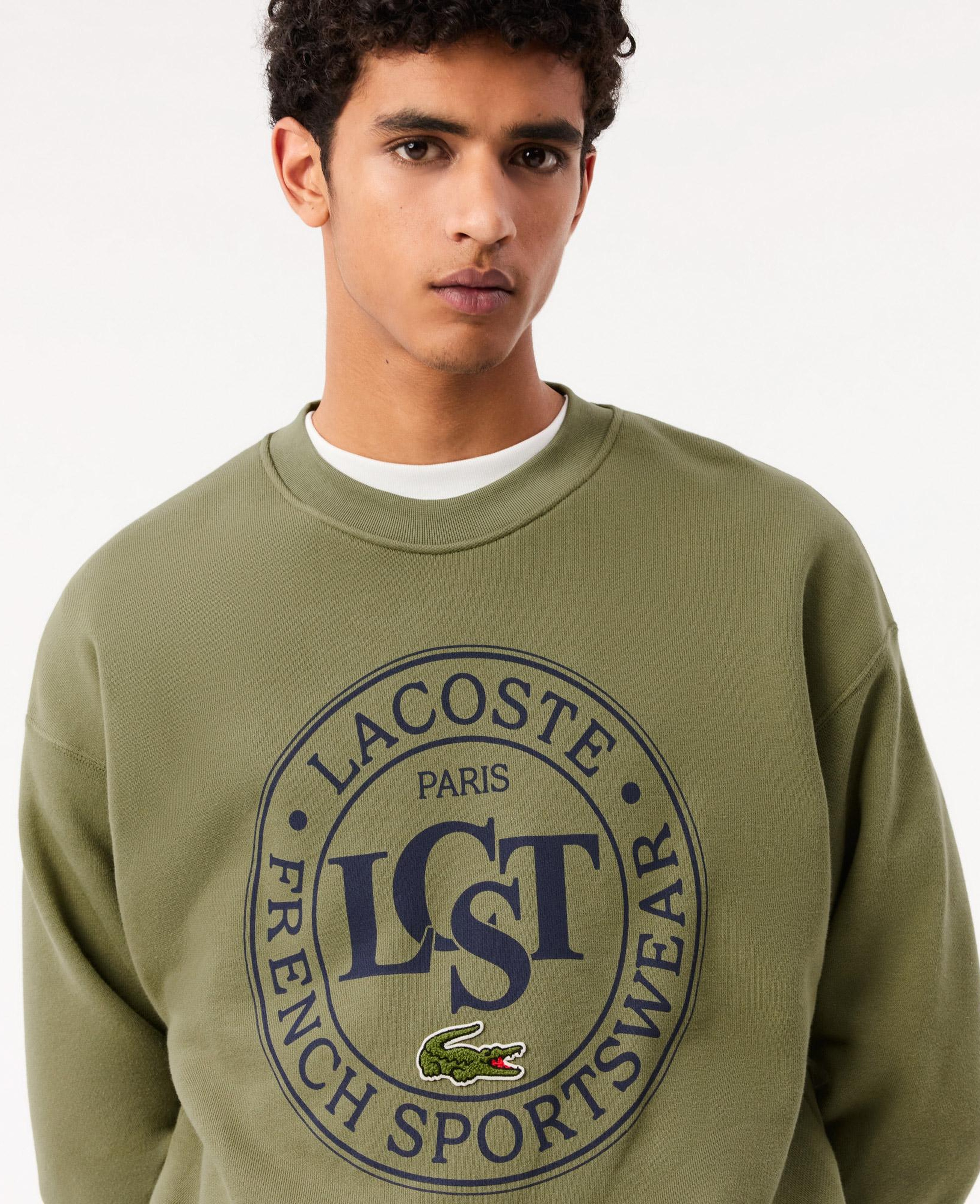 Erkek Loose Fit Bisiket Yaka Baskılı Haki Sweatshirt