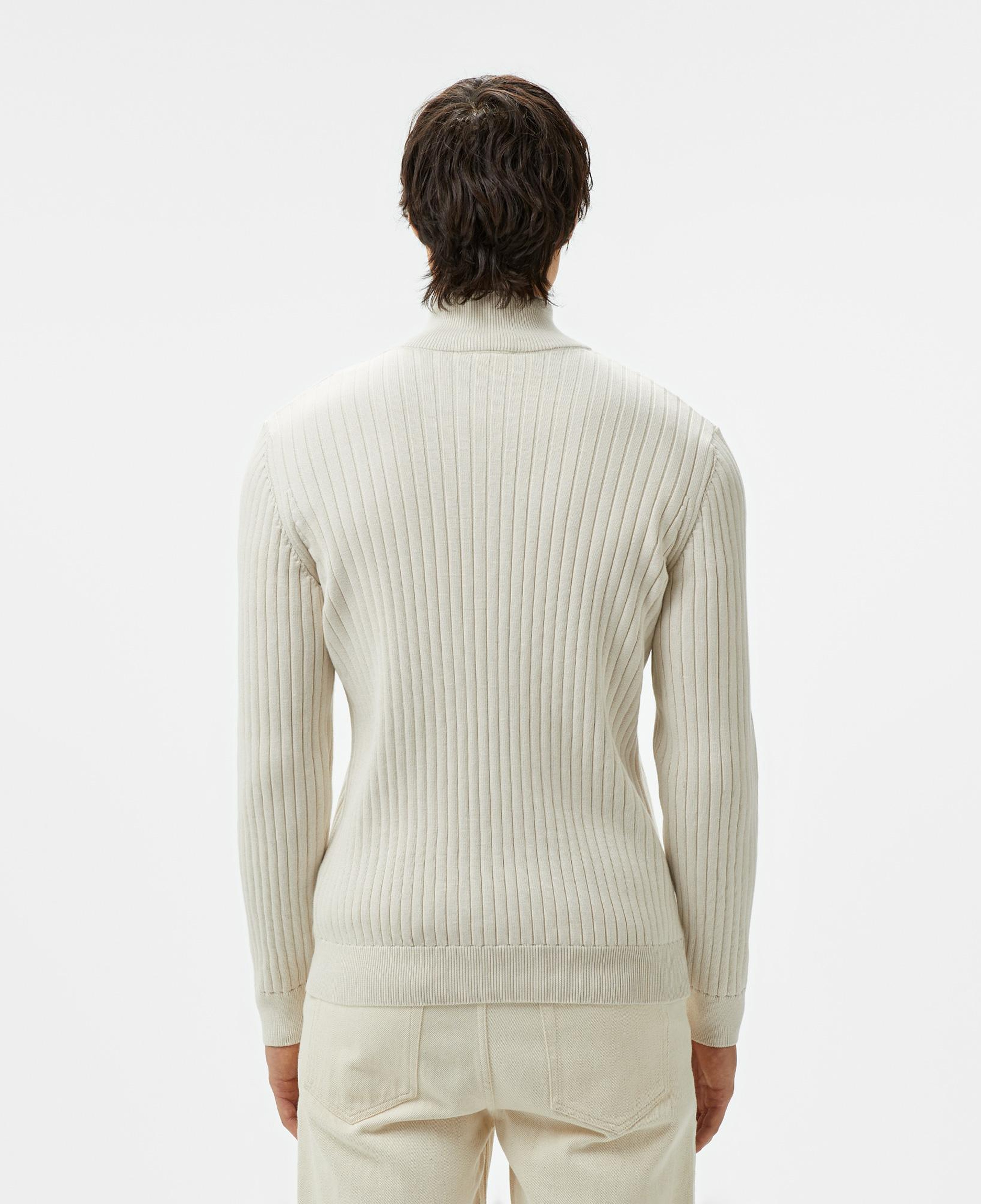 Erkek Relaxed Fit Yarım Fermuarlı Çizgili Krem Triko