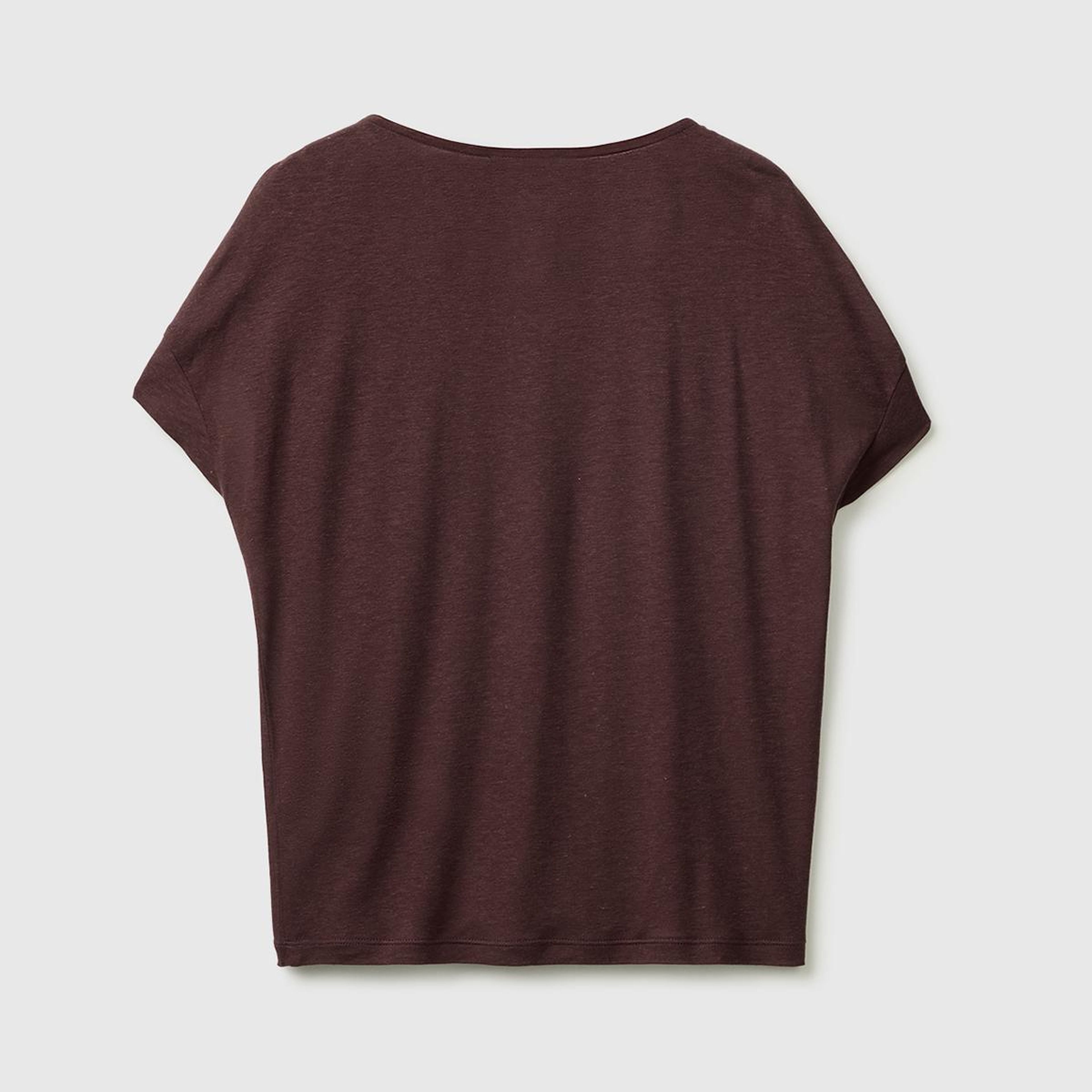 Kadın Kahverengi Keten Liyosel Karışımlı Omuzları Büzgü Detaylı T-Shirt