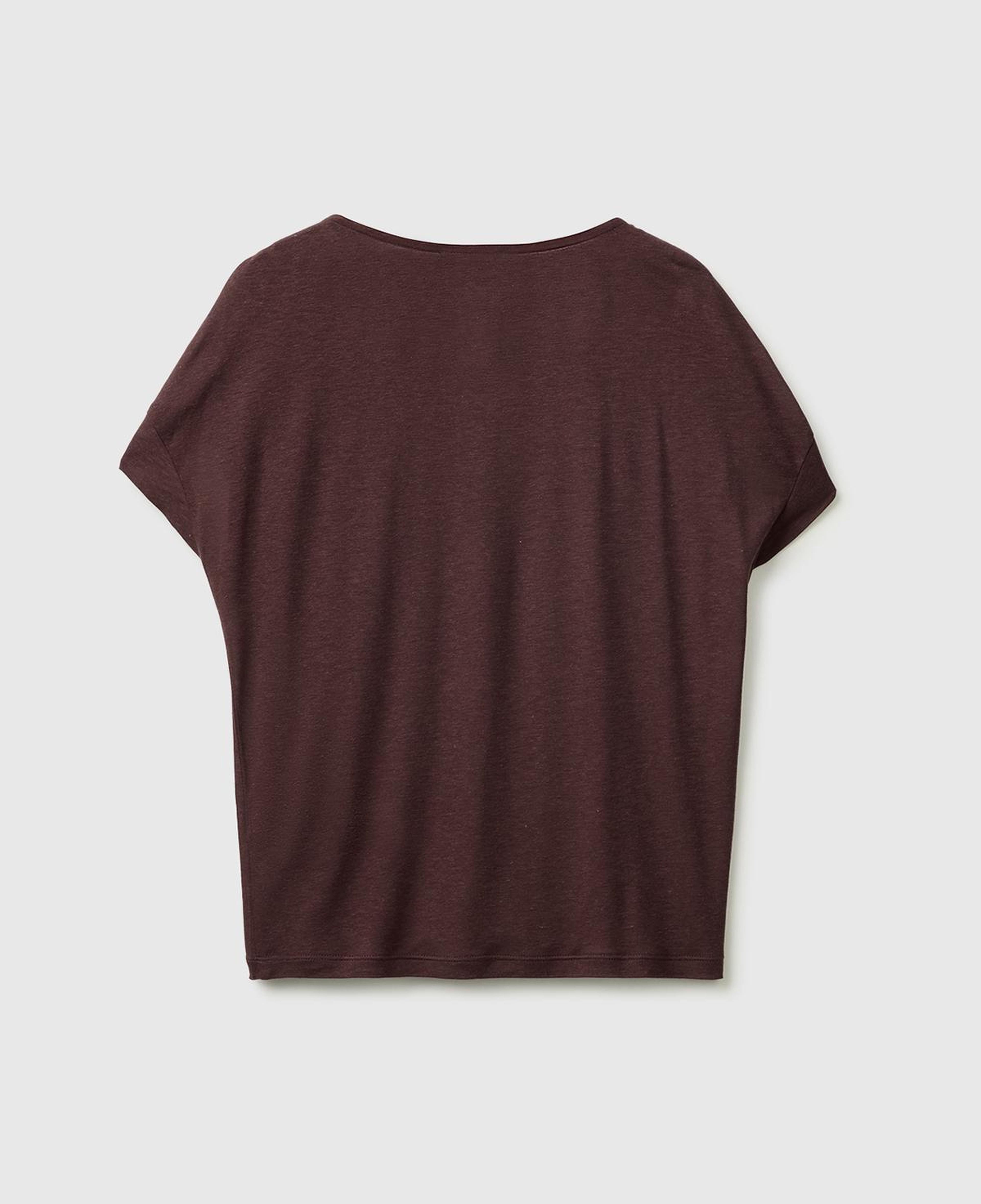 Kadın Kahverengi Keten Liyosel Karışımlı Omuzları Büzgü Detaylı T-Shirt