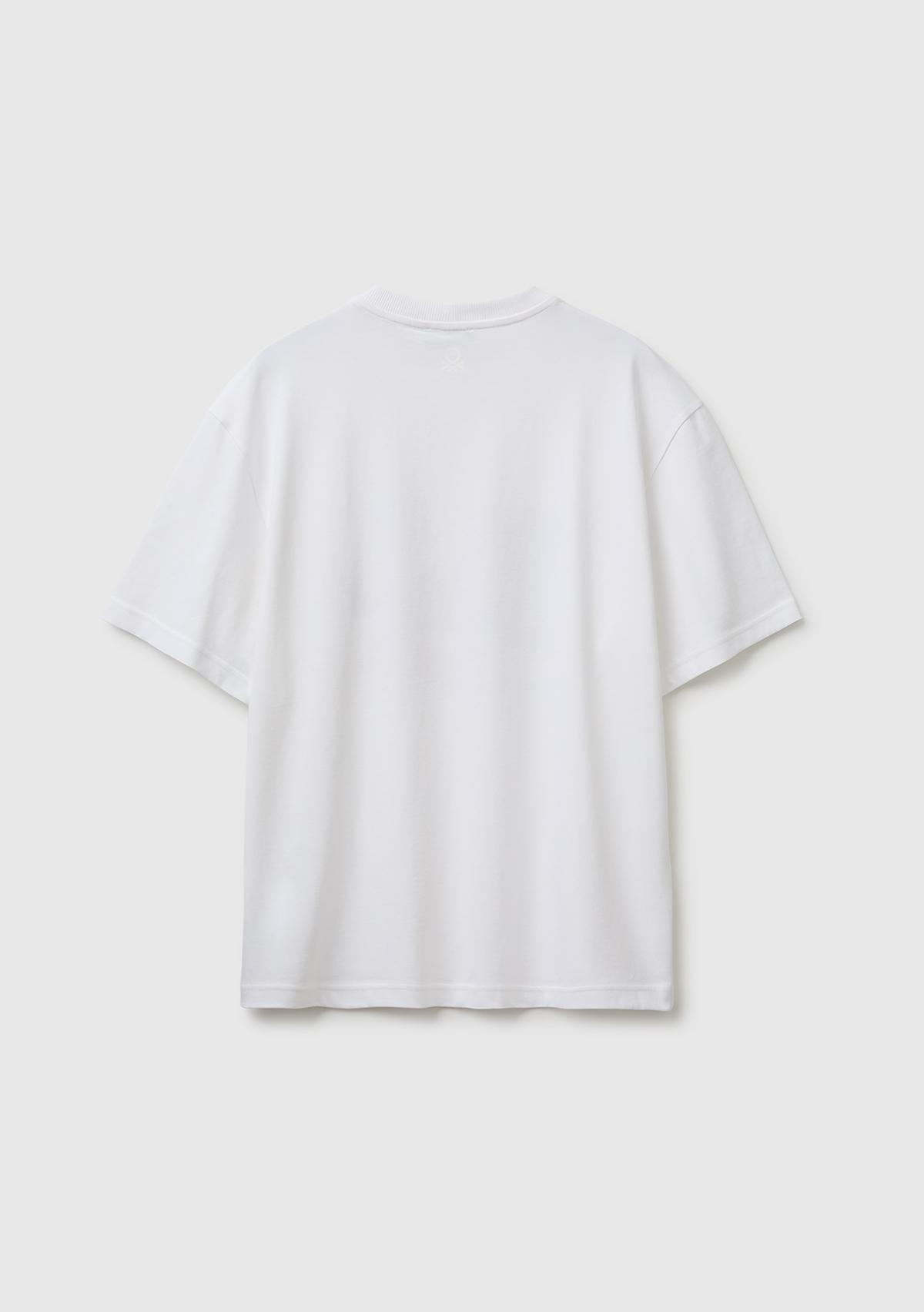 Erkek Beyaz %100 Pamuk Fotoğraf Baskılı Relaxed Fit T-Shirt