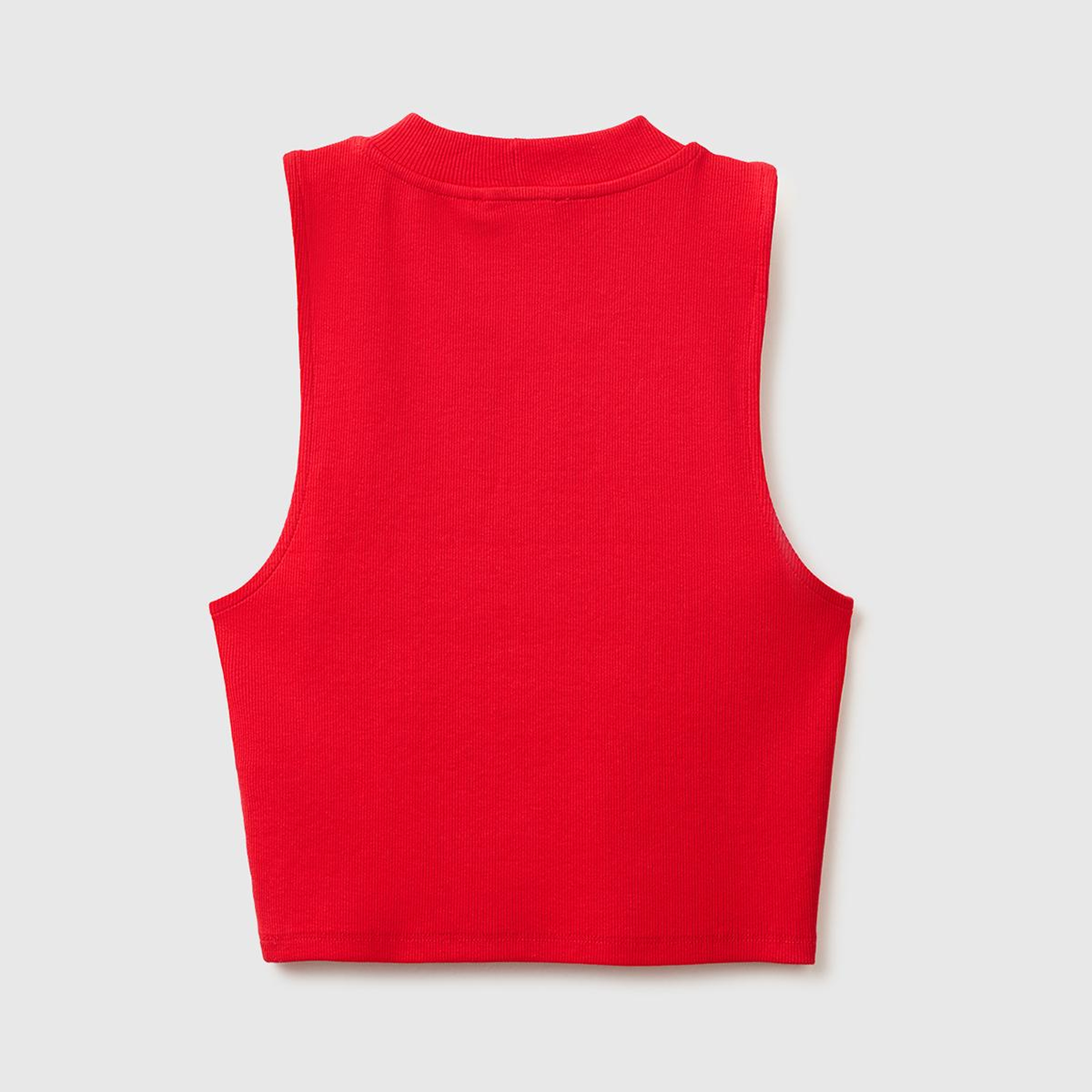 Kadın Kırmızı Pamuk Karışımlı Fitilli Bisiklet Yaka T-Shirt