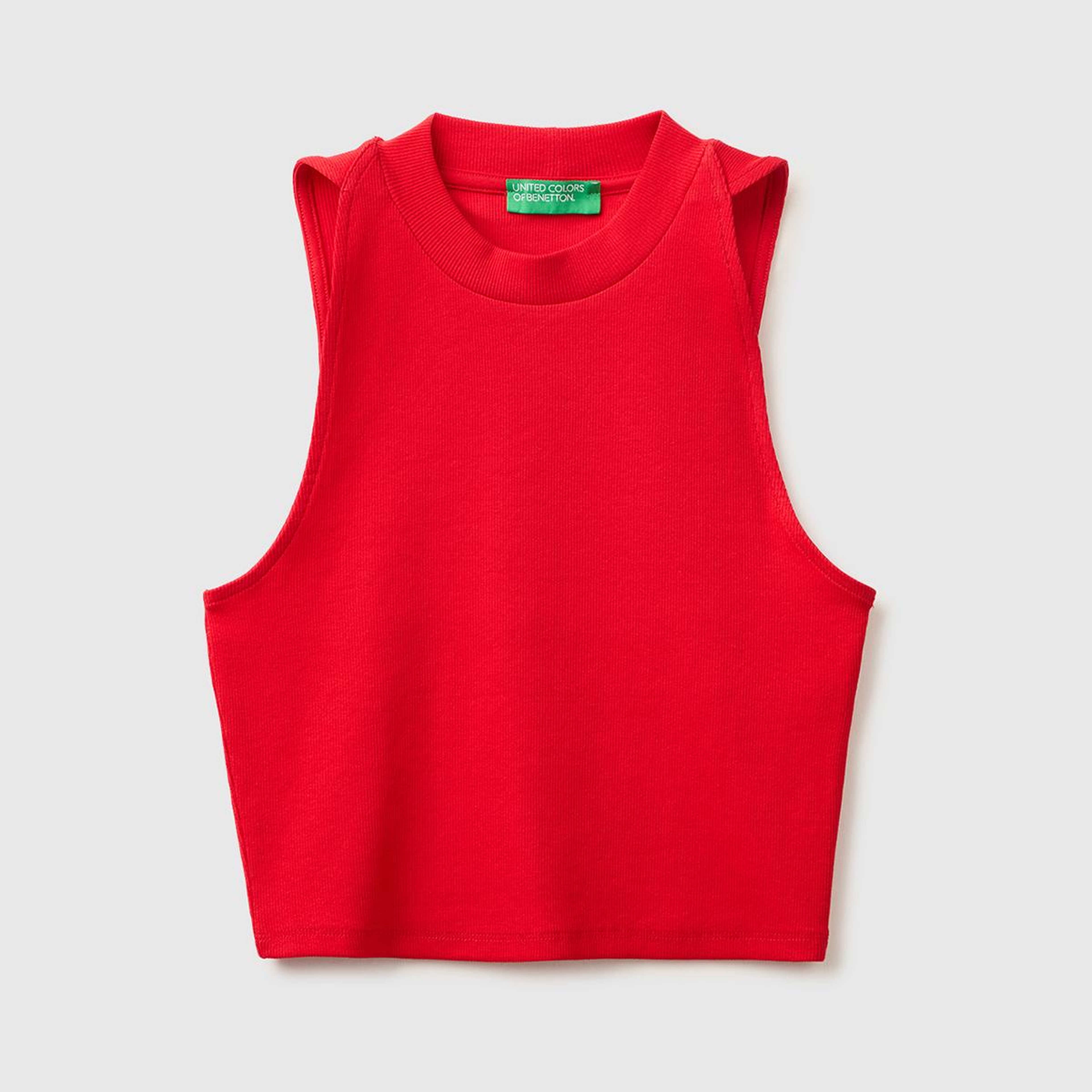 Kadın Kırmızı Pamuk Karışımlı Fitilli Bisiklet Yaka T-Shirt