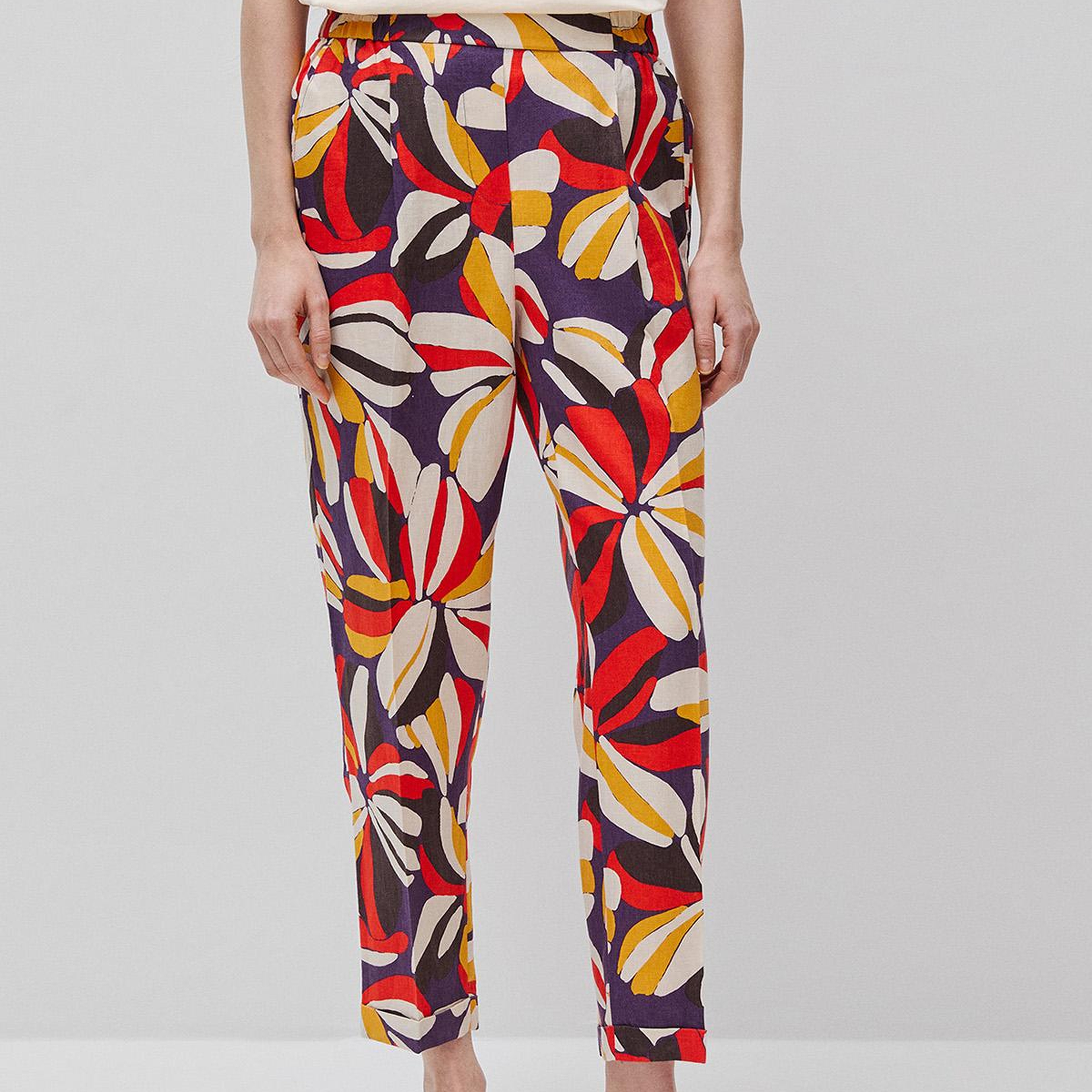 Kadın Mor Mix %100 Keten Tamamı Baskılı Jogger Pantolon