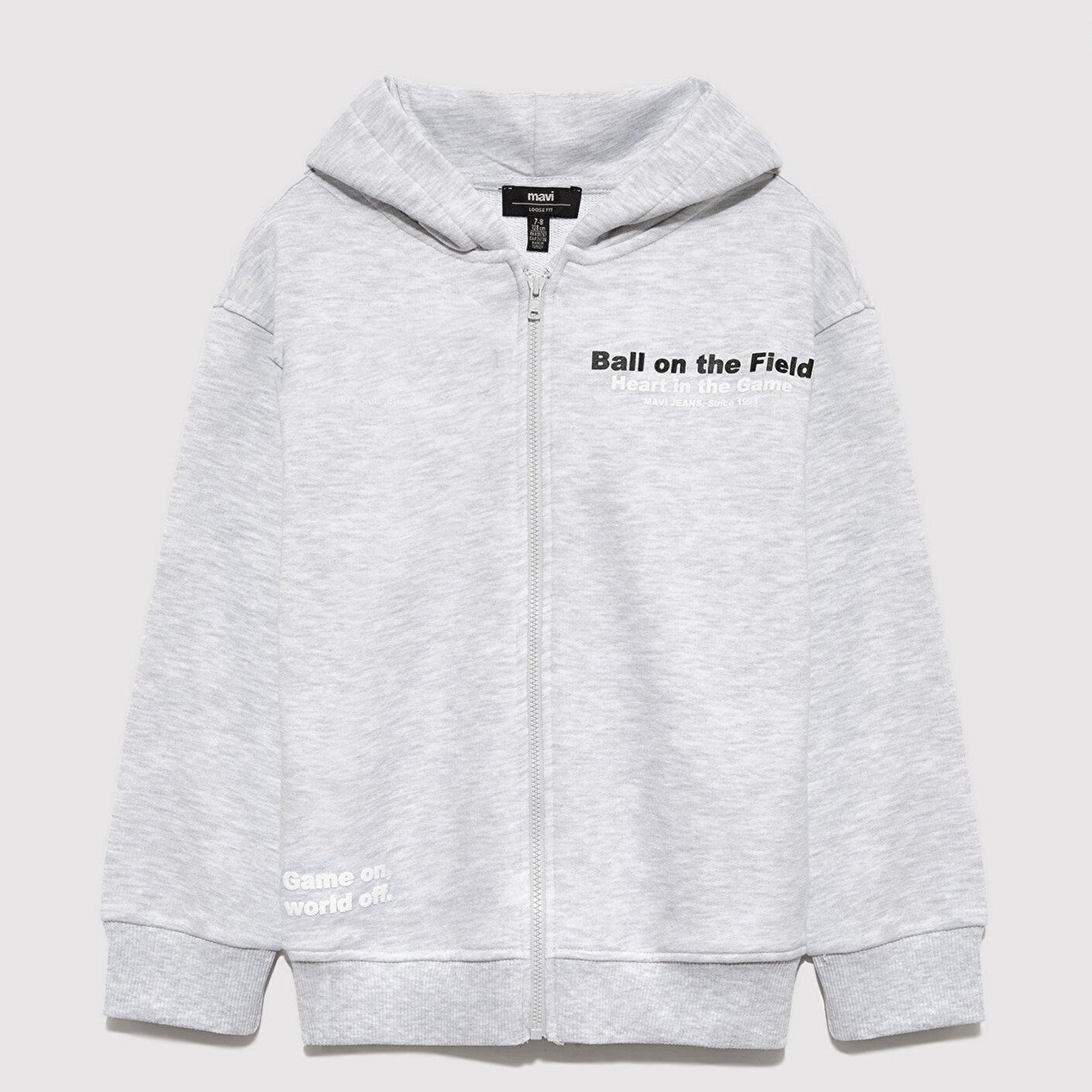 Mavi Sırt Baskılı Kapüşonlu Gri Sweatshirt 6S10182-88467