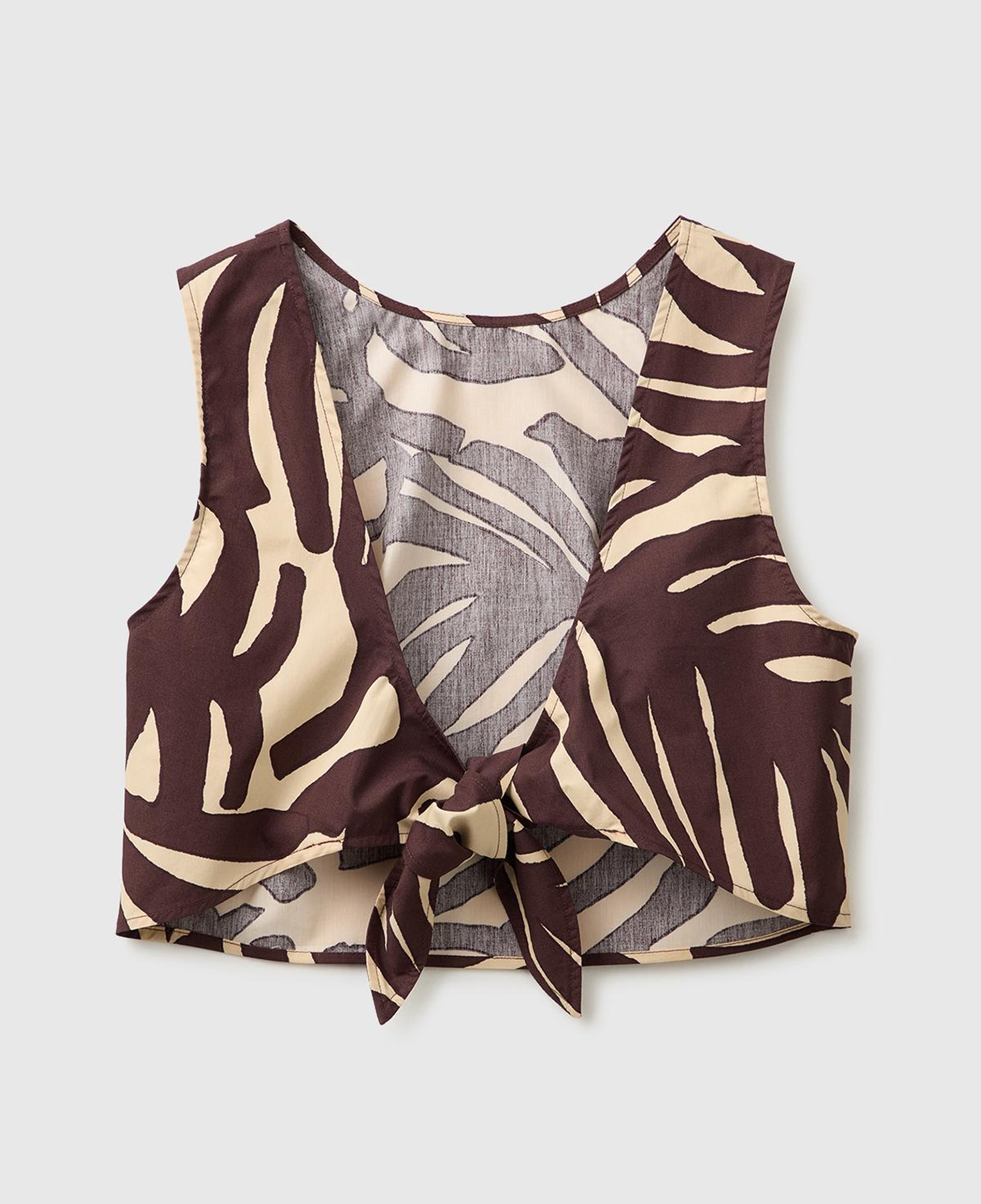 Kadın Kahverengi %100 Pamuk Sırtı Açık Bağlamalı Kolsuz Bluz