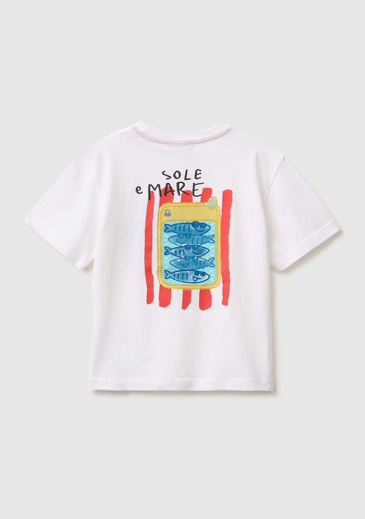 Erkek Çocuk Beyaz Ön ve Arka Baskı İşleme Detaylı T-Shirt