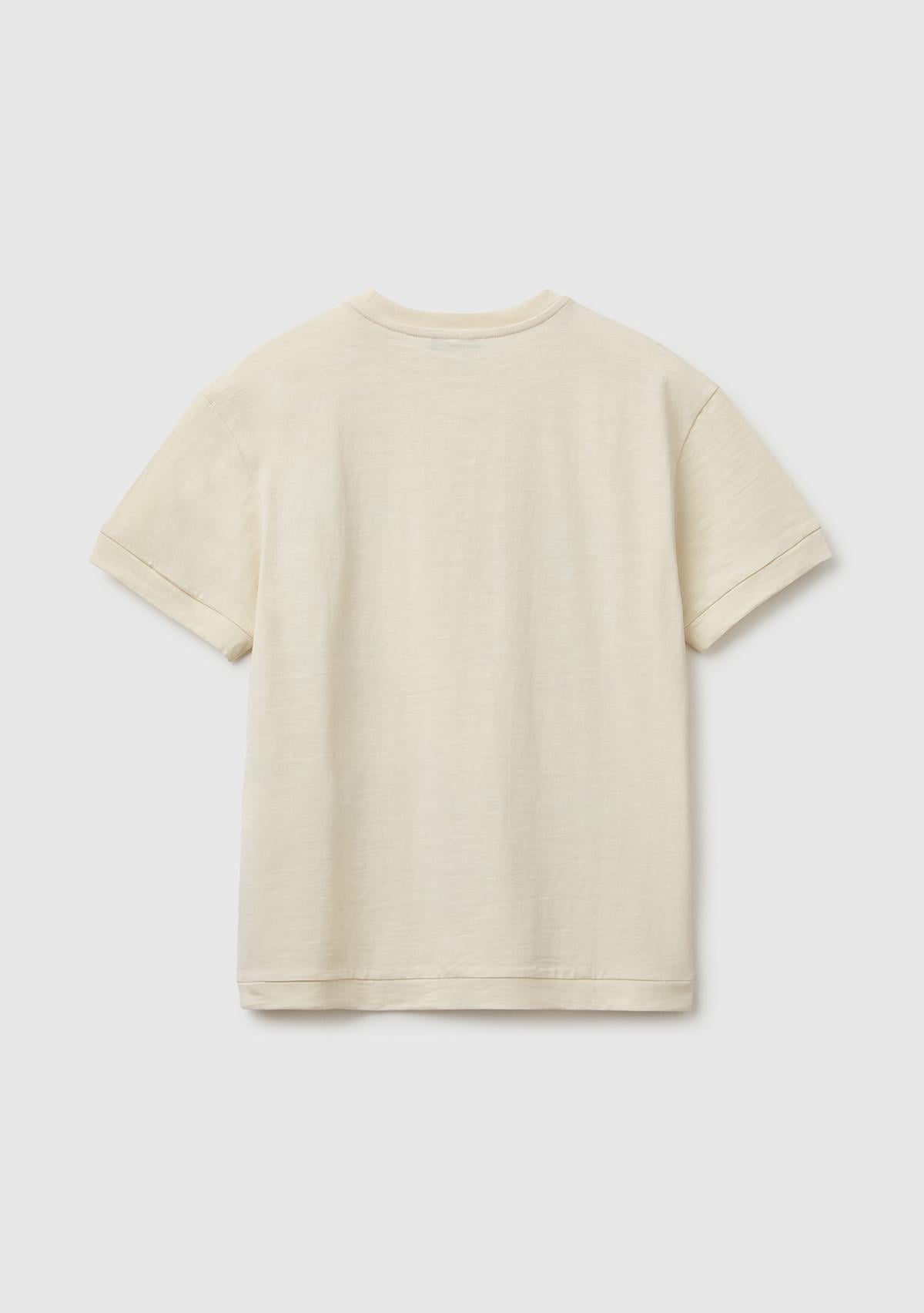 Erkek Çocuk Krem Önü Baskı Detaylı Bisiklet Yaka T-Shirt