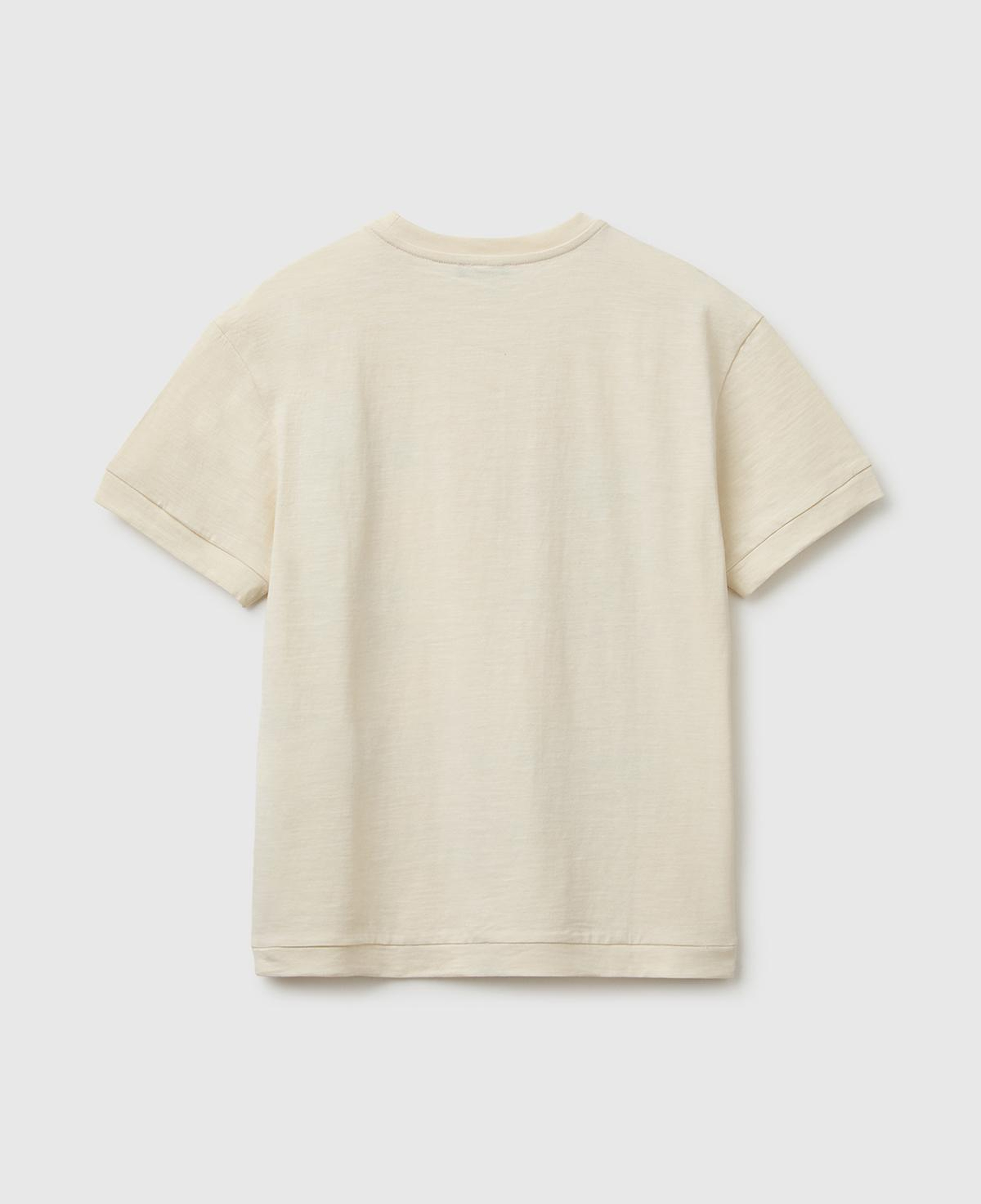Erkek Çocuk Krem Önü Baskı Detaylı Bisiklet Yaka T-Shirt